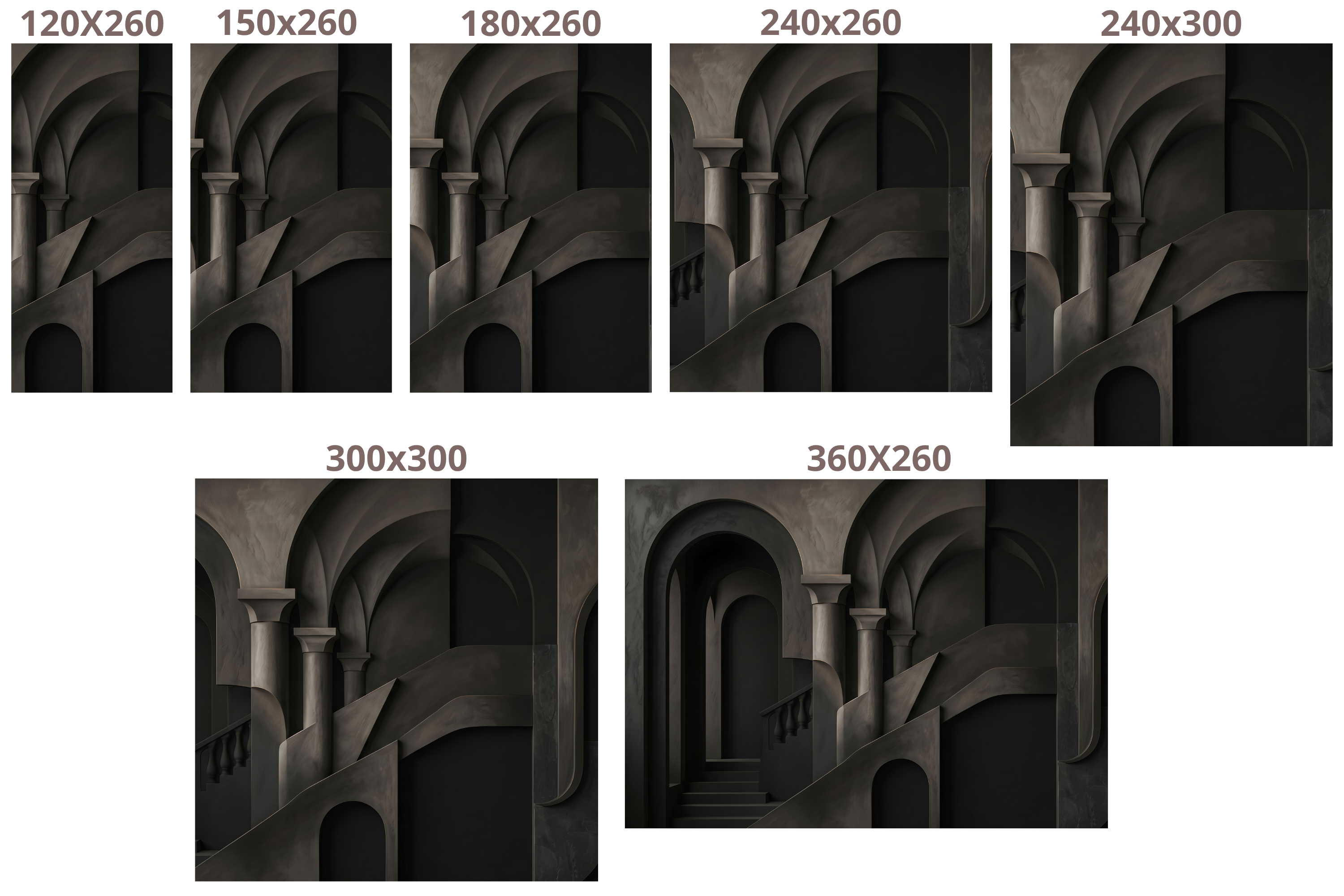 Dark Surreal Architecture Mural Moody 3D Arch & Concrete Staircase Wallpaper