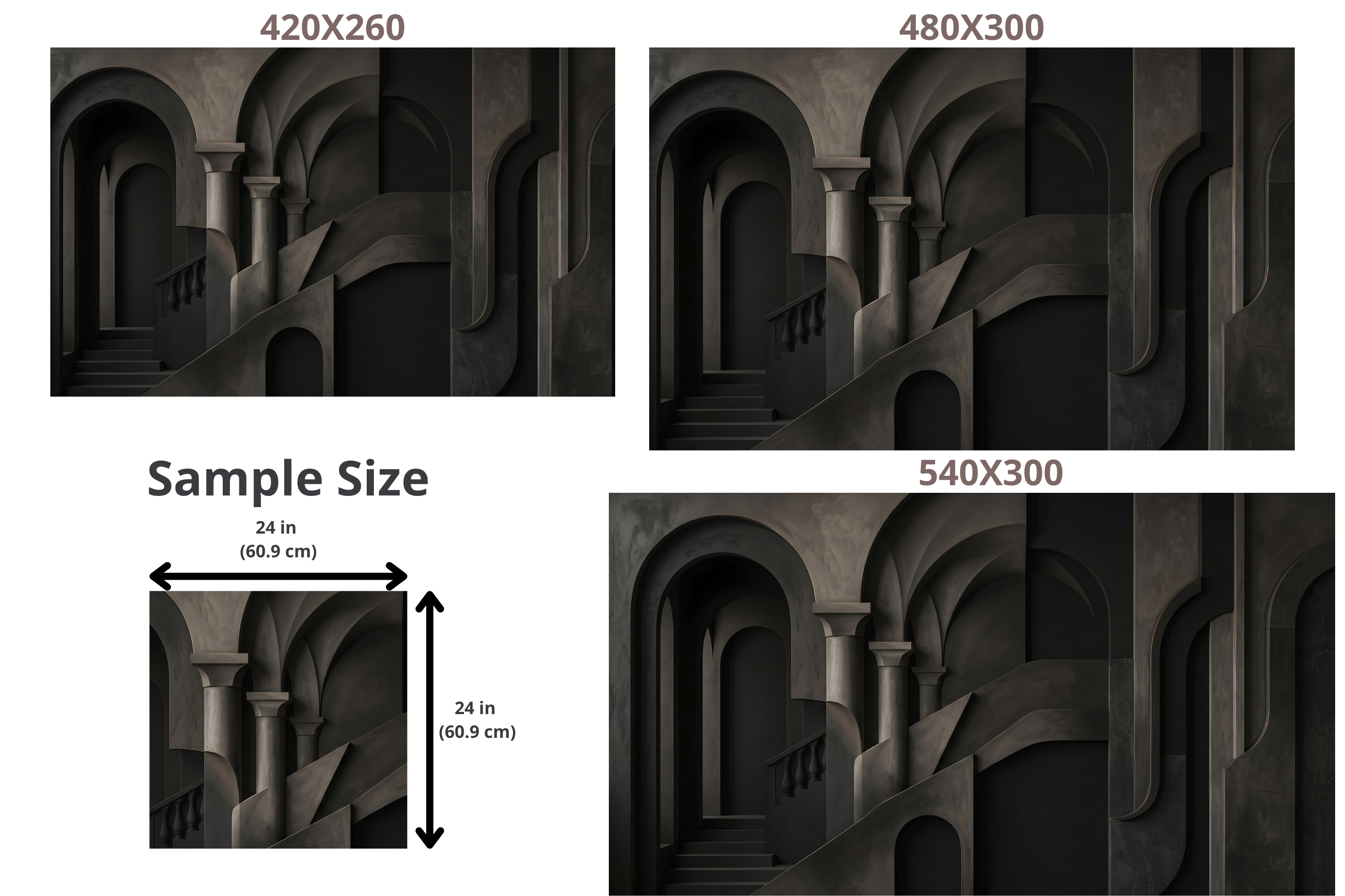 Dark Surreal Architecture Mural Moody 3D Arch & Concrete Staircase Wallpaper