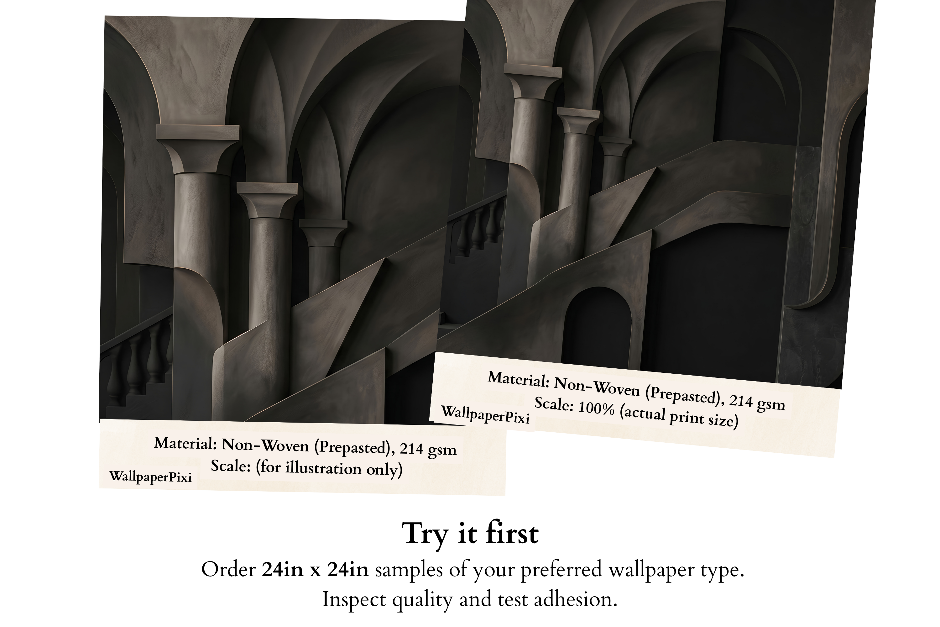 Dark Surreal Architecture Mural Moody 3D Arch & Concrete Staircase Wallpaper