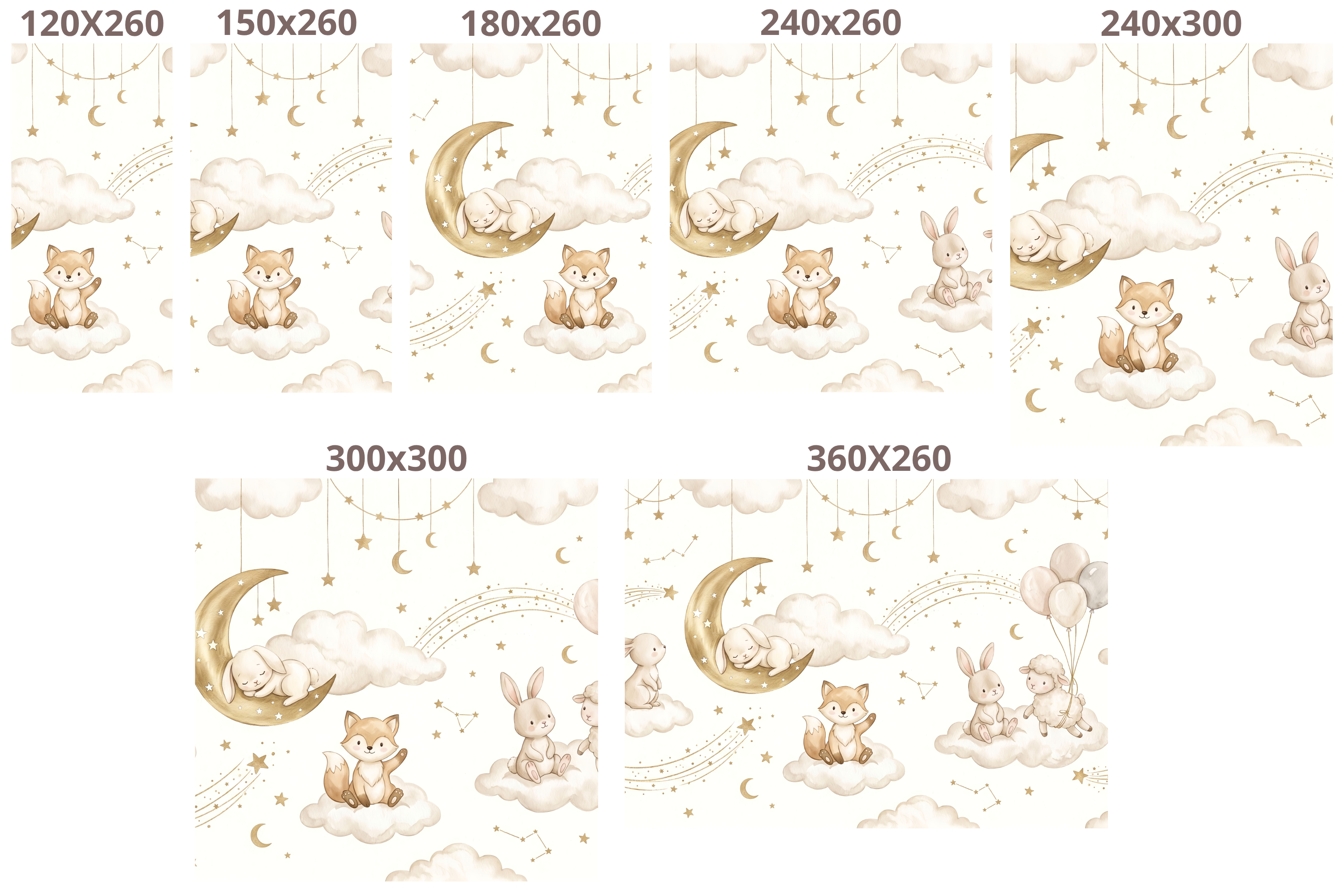 Dreamy Watercolor Sky Animals Wall Mural Neutral Celestial Nursery Wallpaper
