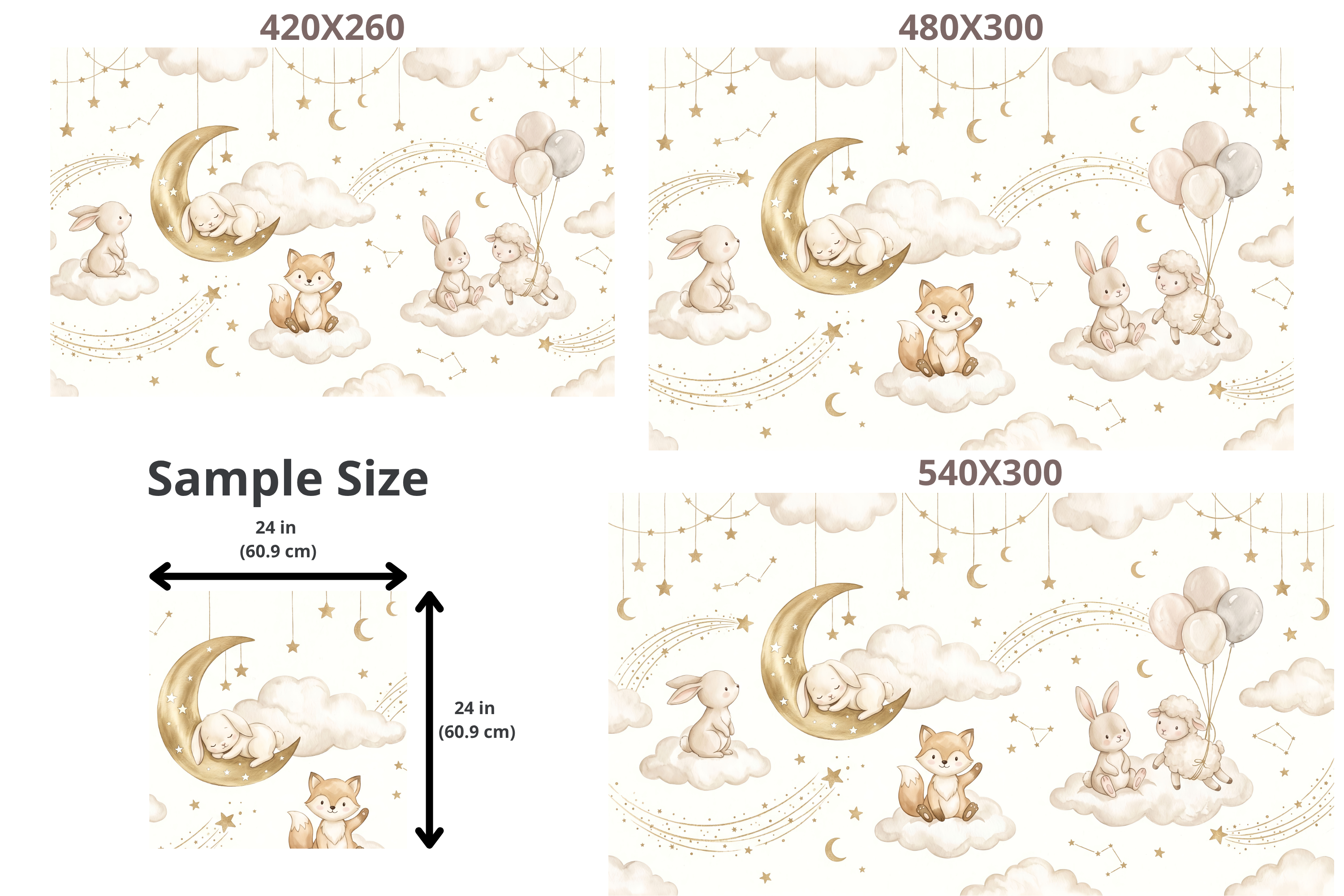 Dreamy Watercolor Sky Animals Wall Mural Neutral Celestial Nursery Wallpaper