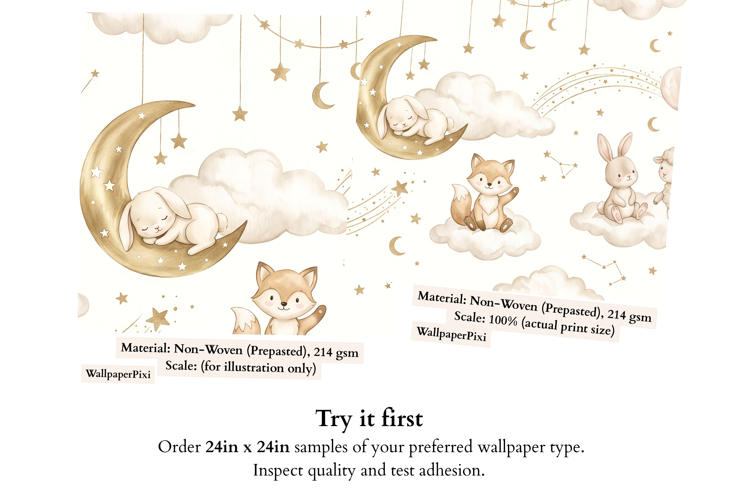 Dreamy Watercolor Sky Animals Wall Mural Neutral Celestial Nursery Wallpaper