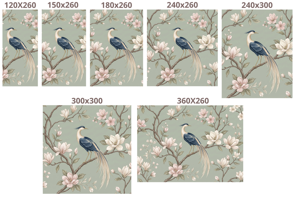 Elegant Chinoiserie Bird & Magnolia Wall Mural Sage Green Floral Removable Wallpaper