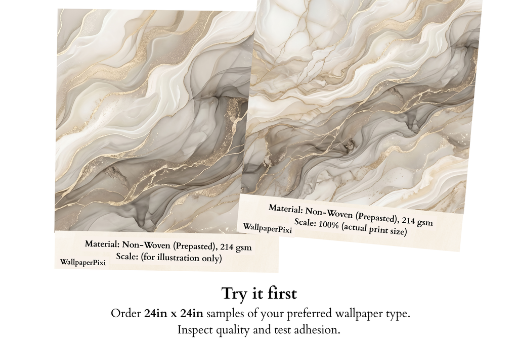 Elegant Fluid Marble Peel and Stick Mural Abstract Gold & Grey Alcohol Ink Wallpaper