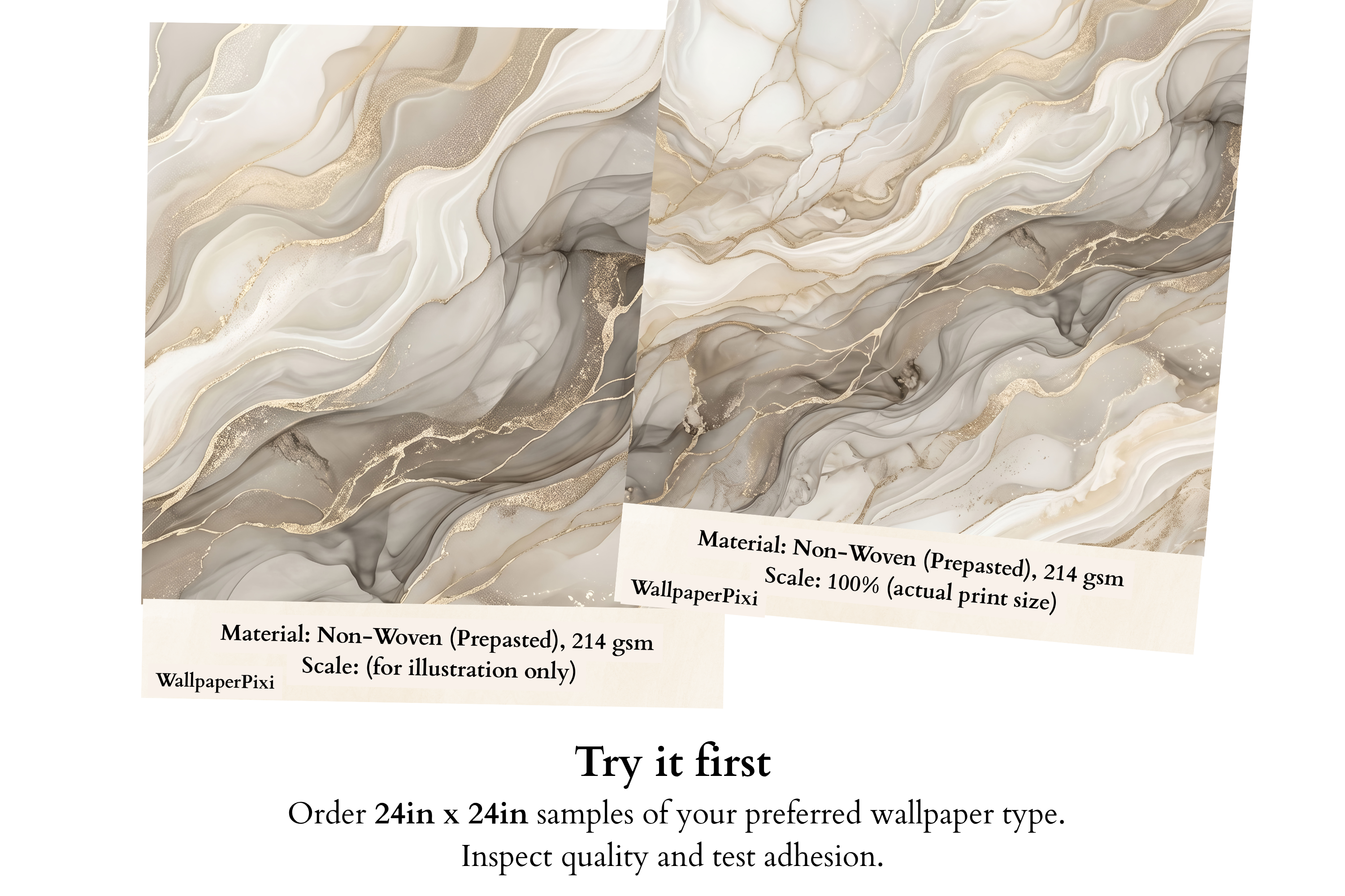 Elegant Fluid Marble Peel and Stick Mural Abstract Gold & Grey Alcohol Ink Wallpaper