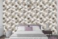 Calming faux texture Venetian plaster wallpaper creating a tranquil accent wall in a bedroom