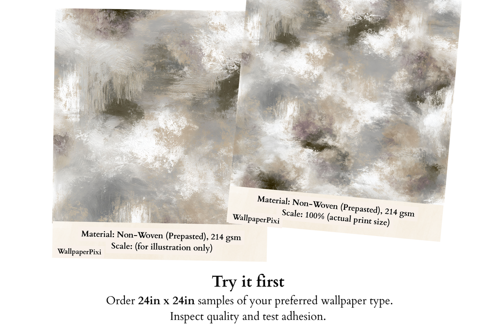 Ethereal Faux Limewash Plaster Wallpaper Soft Gray & Mauve Distressed Concrete Mural