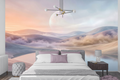 Ethereal pastel moon landscape mural in a serene relaxing bedroom
