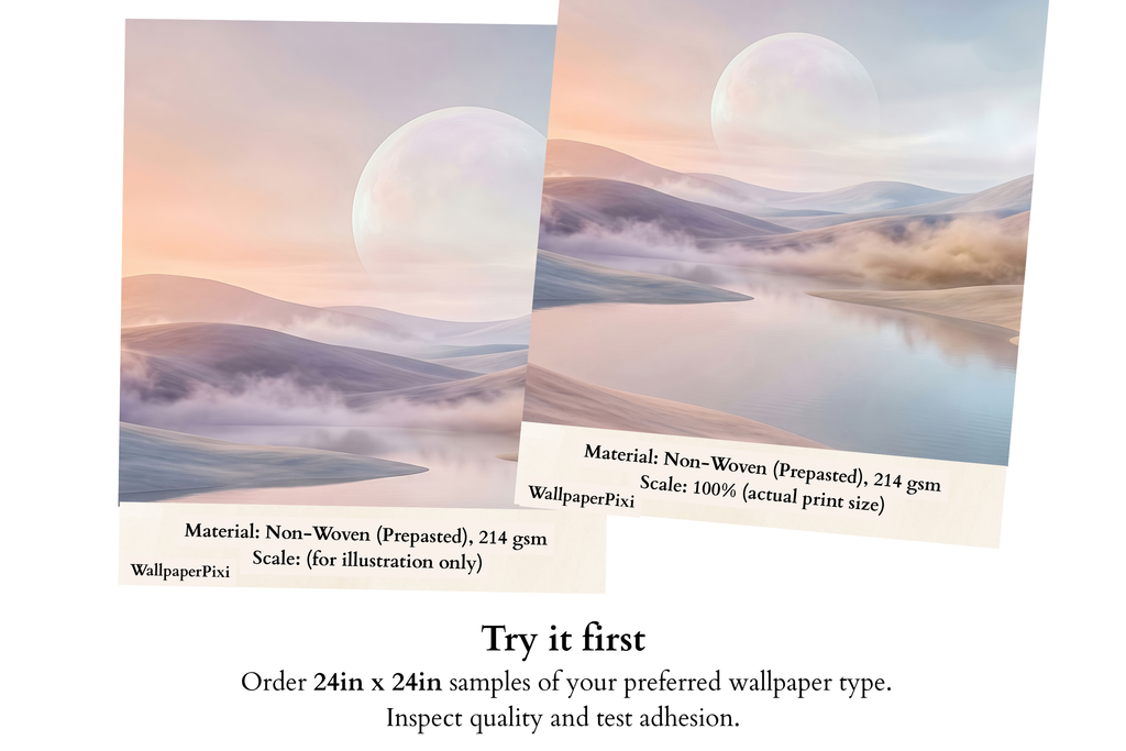 Ethereal Pastel Moon Landscape Mural Serene Dreamscape & Misty Water Wallpaper