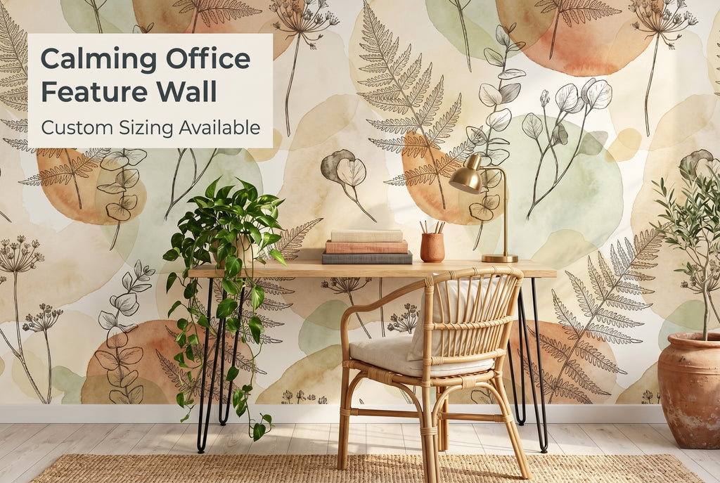Botanical Wallpaper | Sage Green Boho Watercolour Fern Eucalyptus Design