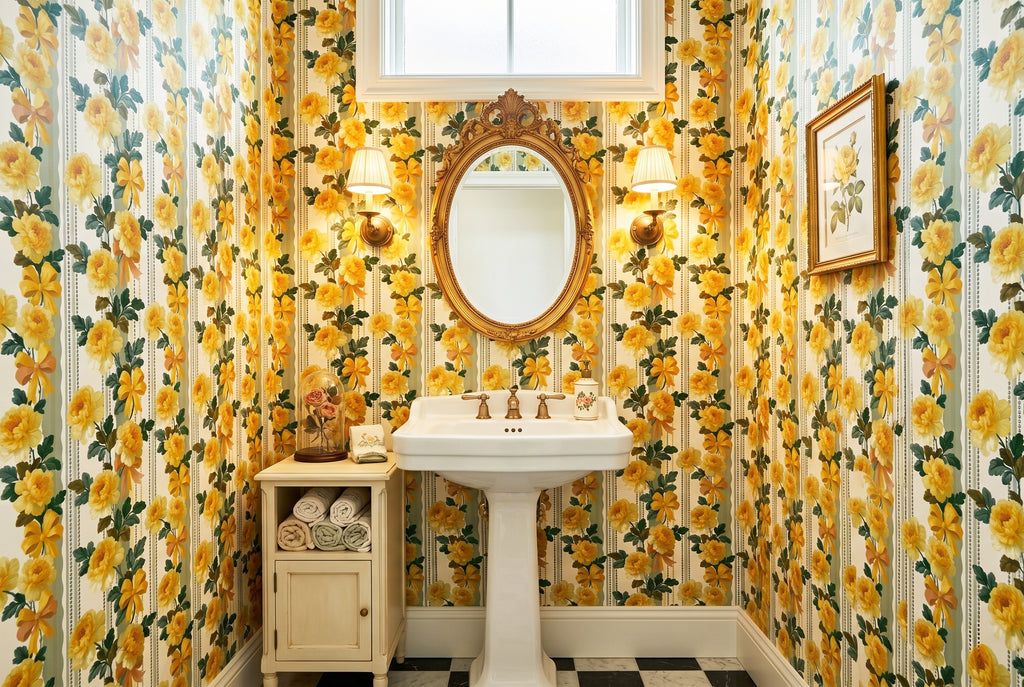 Yellow Rose Wallpaper French Vintage Floral Stripe