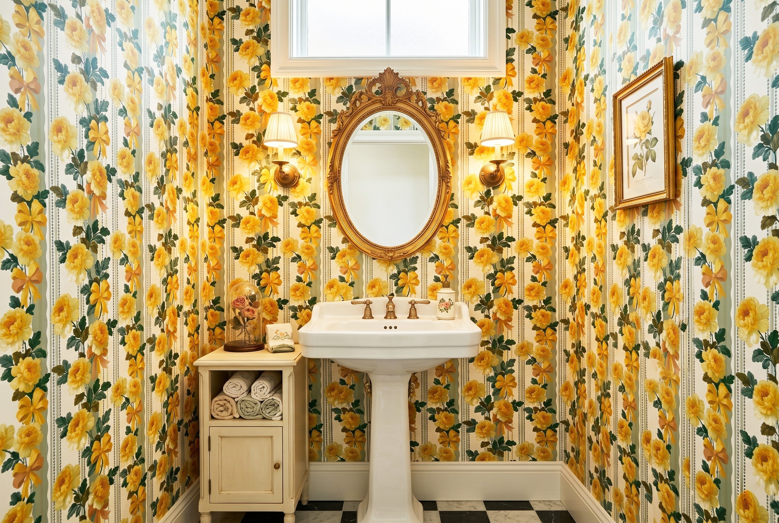Yellow Rose Wallpaper French Vintage Floral Stripe