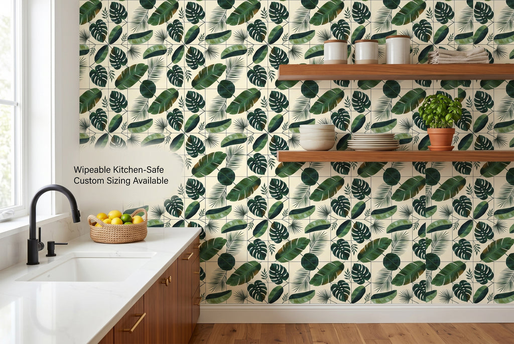 Tropical Leaf Wallpaper | Monstera & Palm Botanical Print