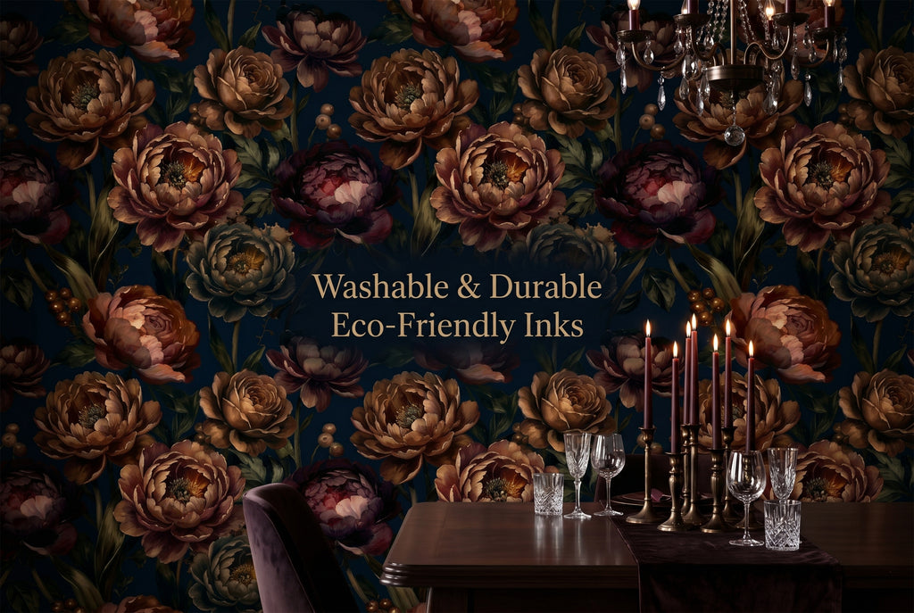 Moody Vintage Peony Wall Mural Dark Floral Wallpaper