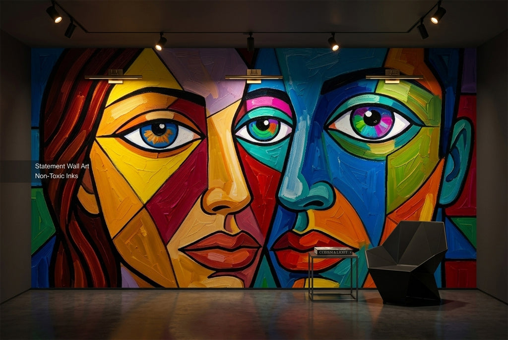 Cubist Portrait Wall Mural | Colourful Abstract Modern Art Design