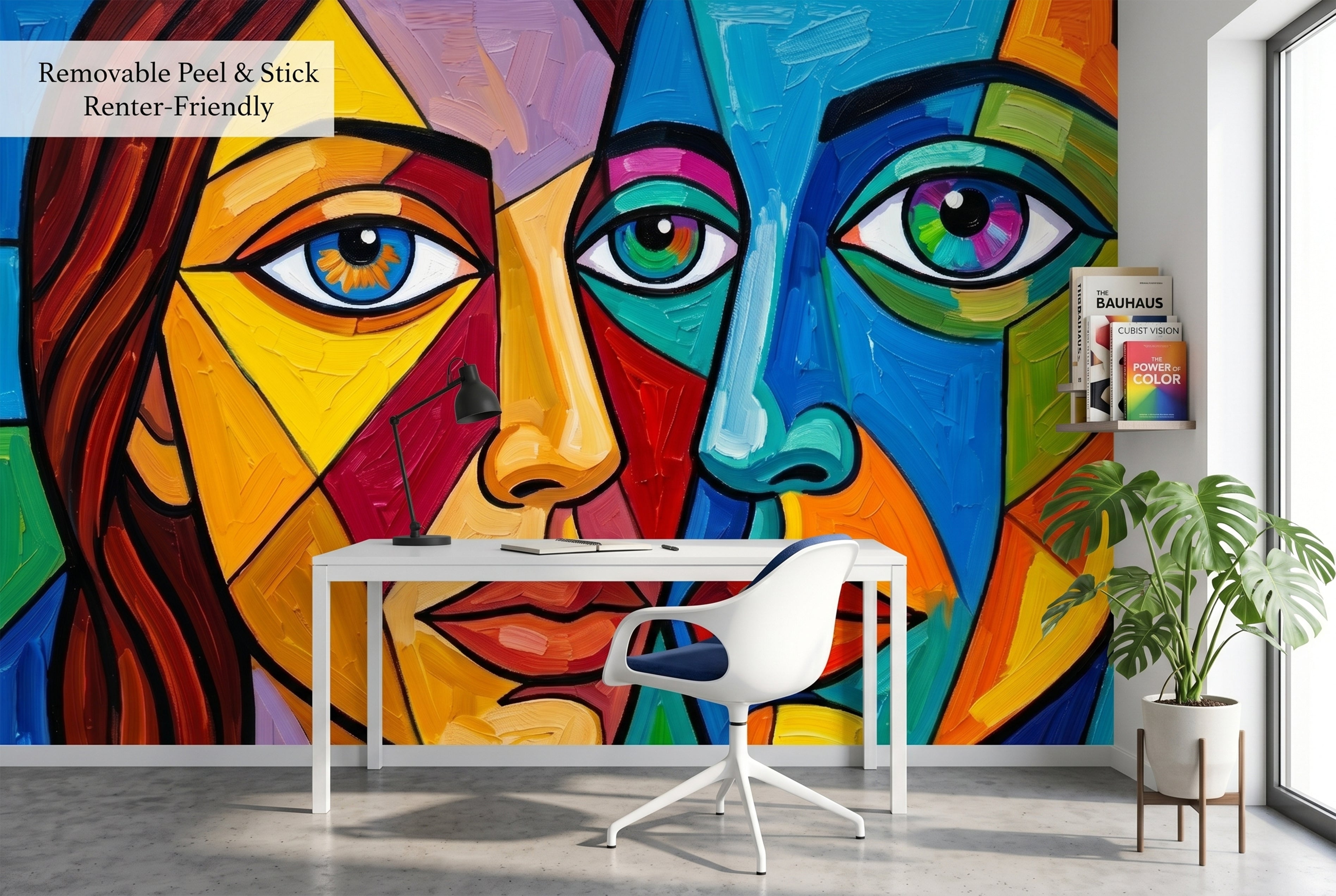 Cubist Portrait Wall Mural | Colourful Abstract Modern Art Design
