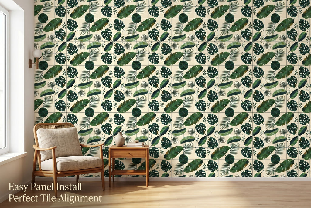 Tropical Leaf Wallpaper | Monstera & Palm Botanical Print