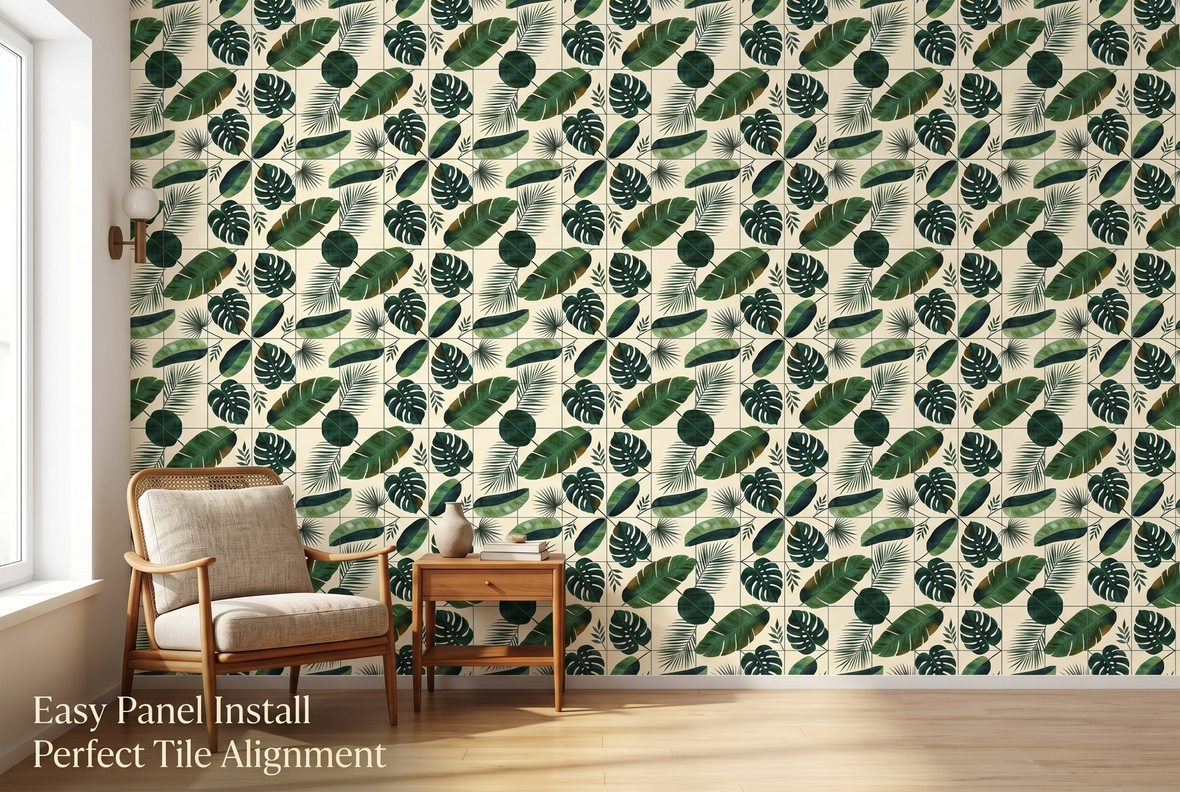 Tropical Leaf Wallpaper | Monstera & Palm Botanical Print