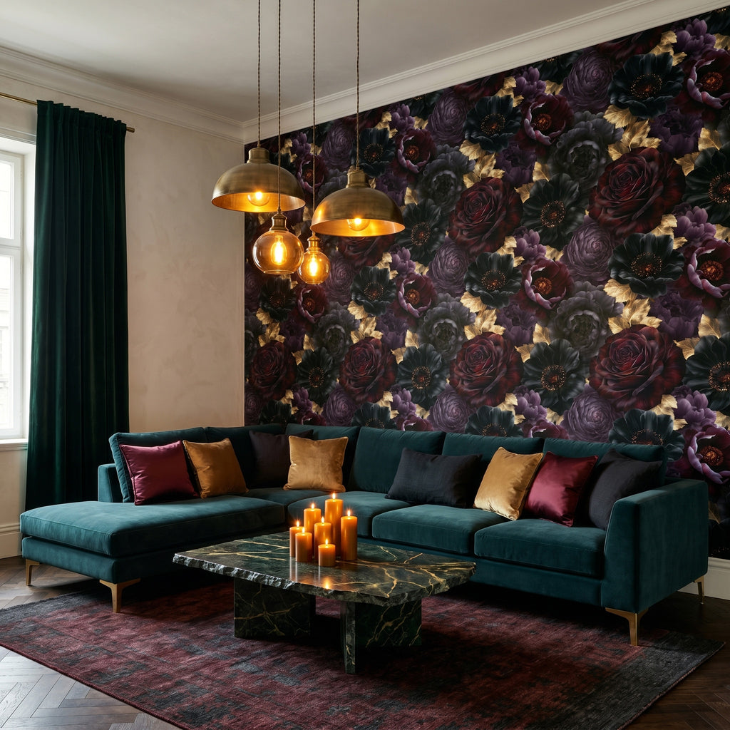 Dark Floral Wallpaper Gothic Rose Peony Moody Bedroom