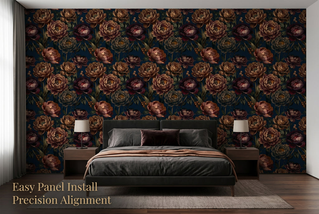 Moody Vintage Peony Wall Mural Dark Floral Wallpaper