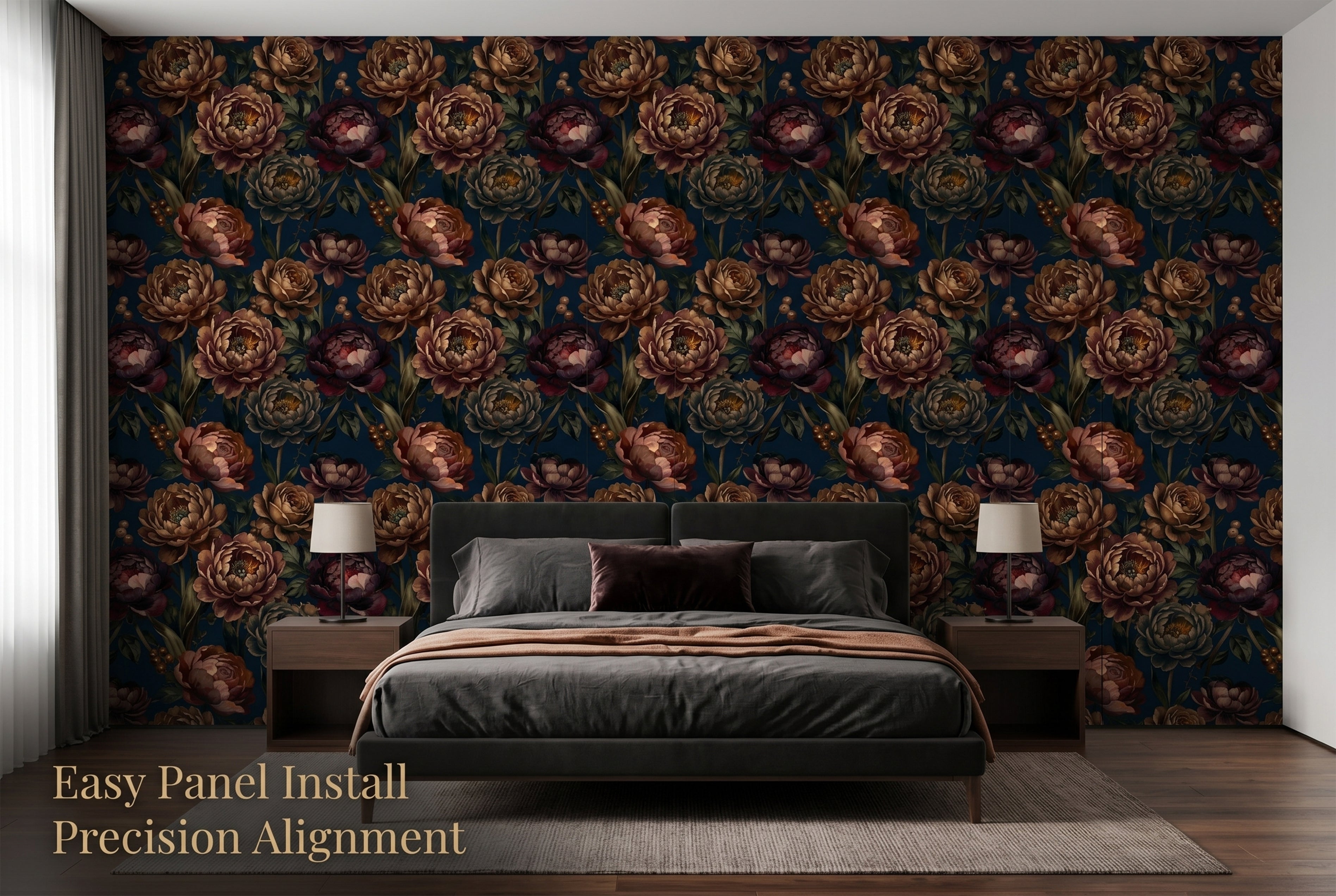 Moody Vintage Peony Wall Mural Dark Floral Wallpaper