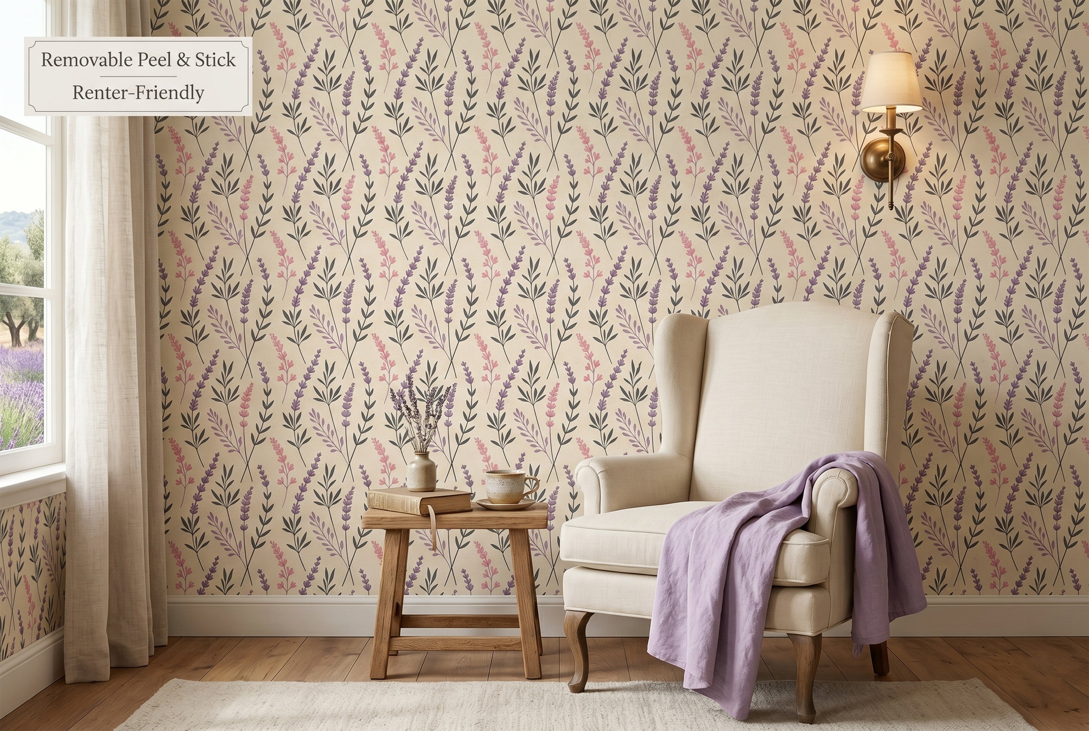 Lavender Wildflower Wallpaper | Cottagecore Botanical Print