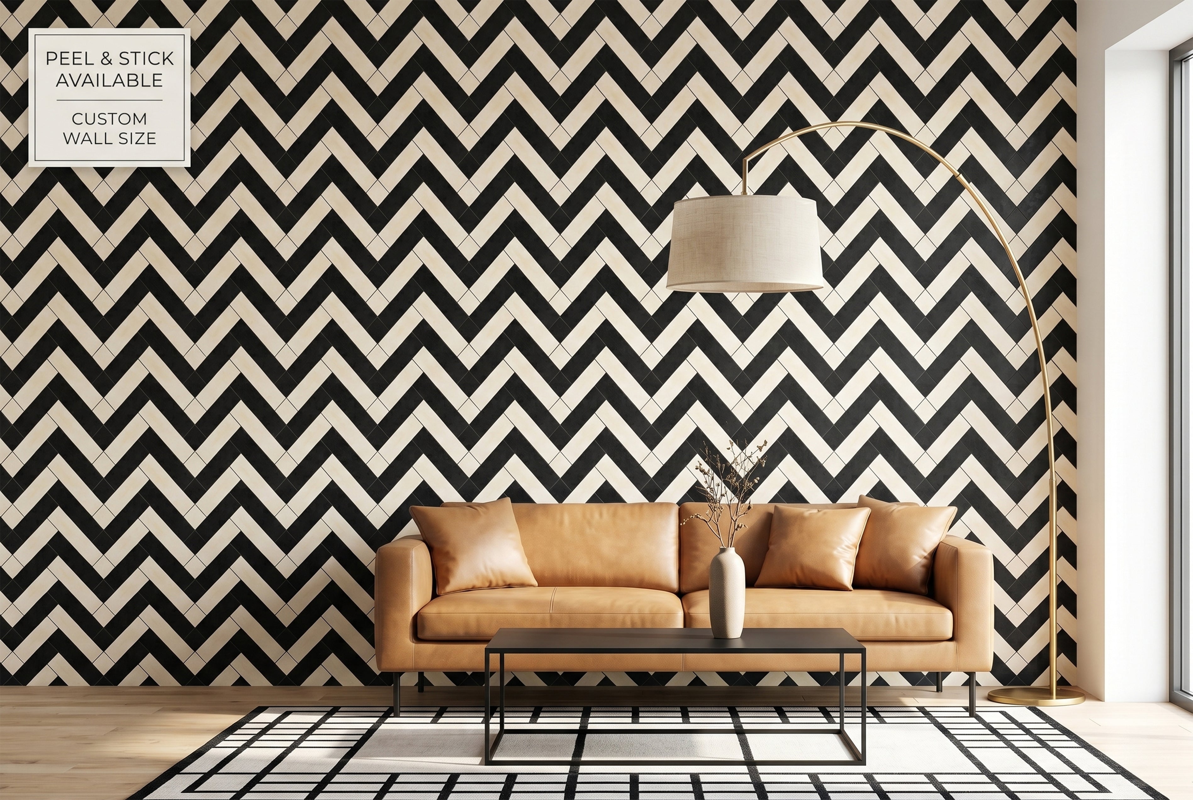 Black and White Herringbone Tile Wallpaper
