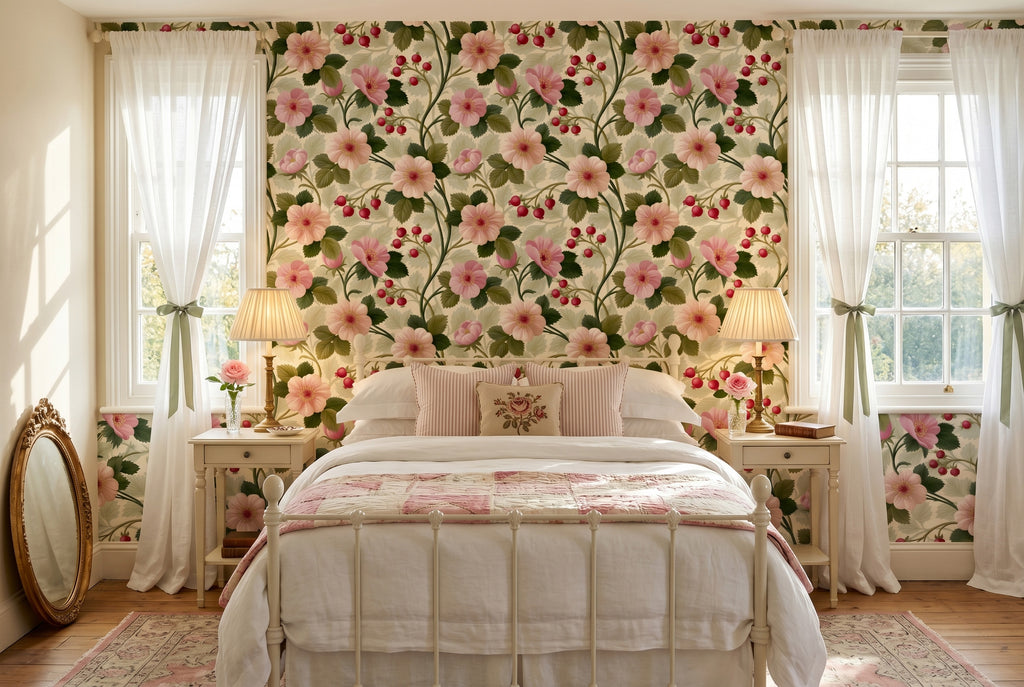 Vintage Wild Rose Botanical Wallpaper English Country Heritage Floral Peel and Stick