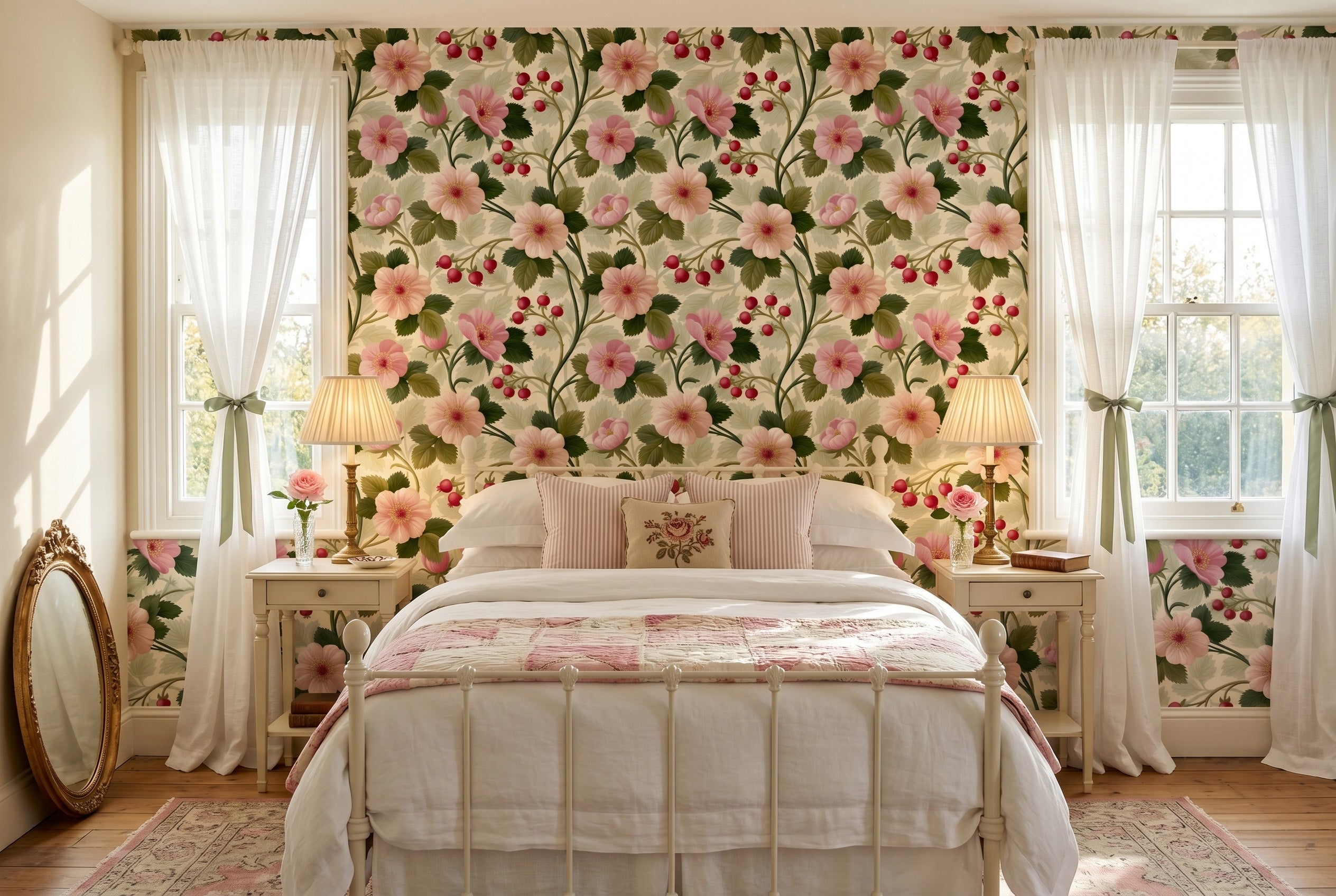 Vintage Wild Rose Botanical Wallpaper English Country Heritage Floral Peel and Stick