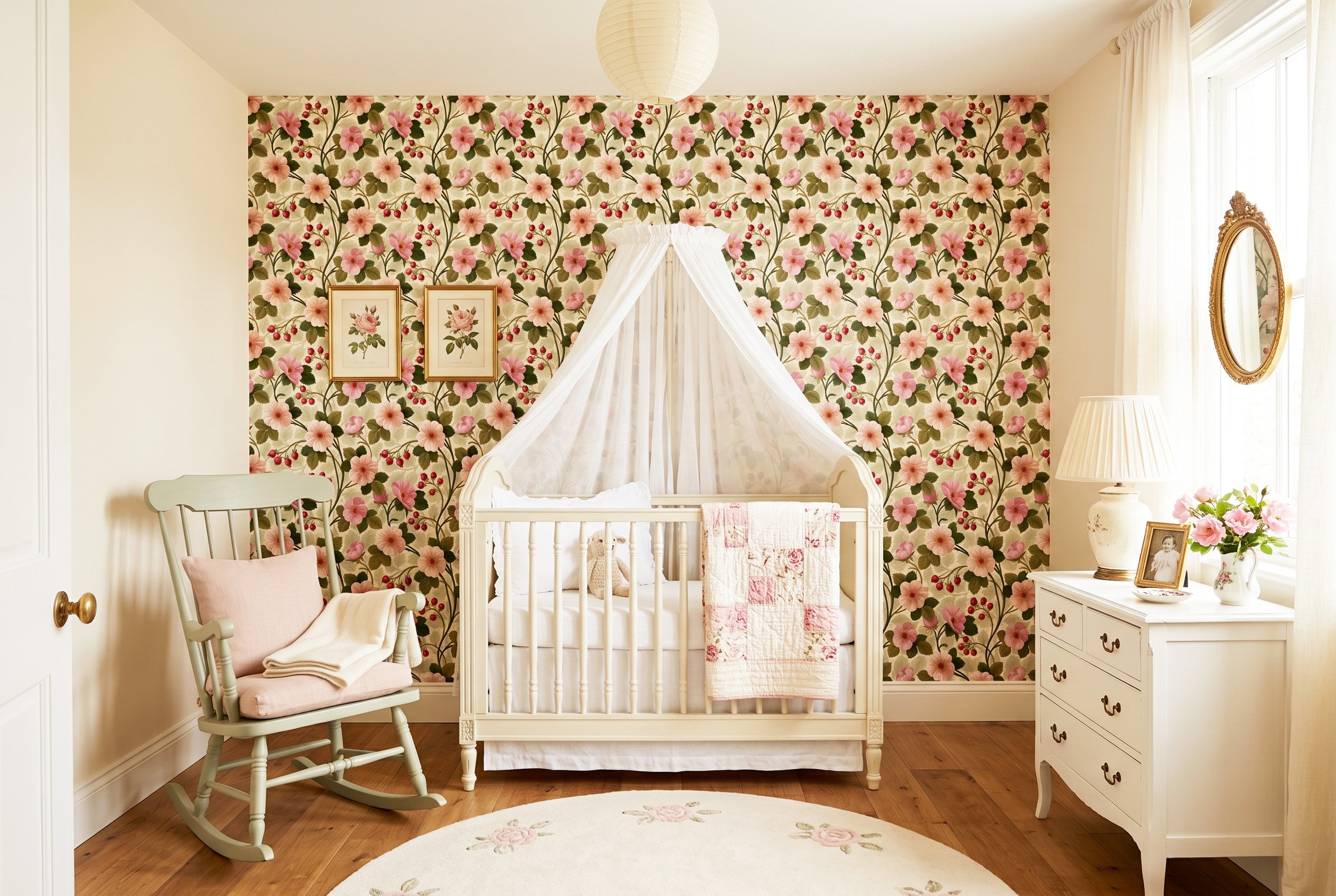 Vintage Wild Rose Botanical Wallpaper English Country Heritage Floral Peel and Stick