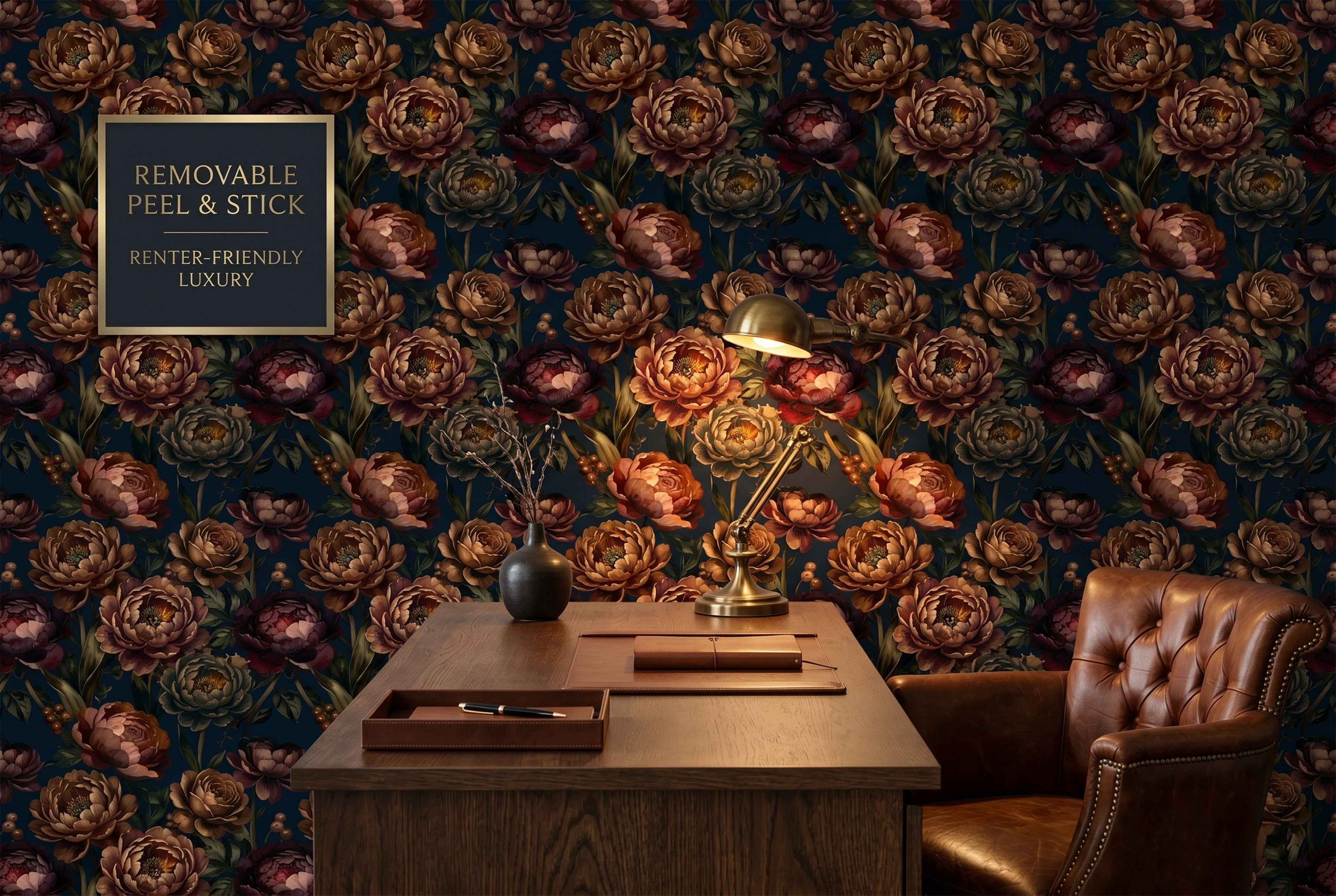 Moody Vintage Peony Wall Mural Dark Floral Wallpaper