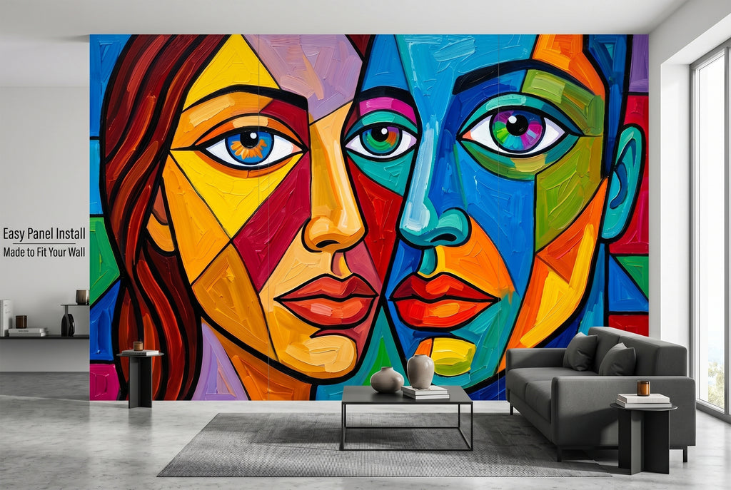 Cubist Portrait Wall Mural | Colourful Abstract Modern Art Design