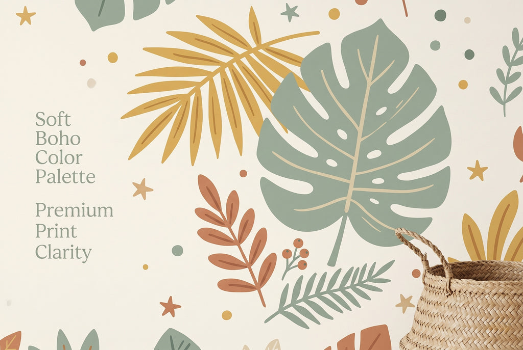 Boho Safari Animal Nursery Wallpaper | Cute Elephant & Giraffe Pattern