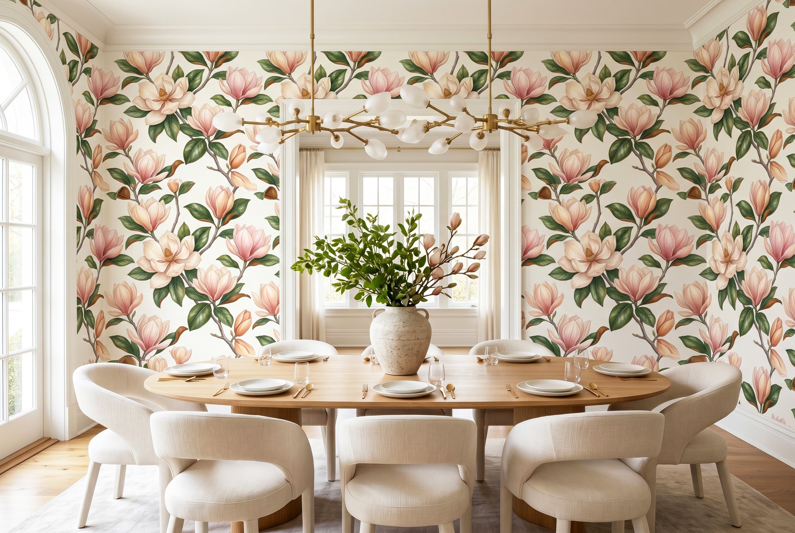 Pink Magnolia Floral Wallpaper Premium Peel and Stick, Romantic Bedroom & Nursery Wall Decor