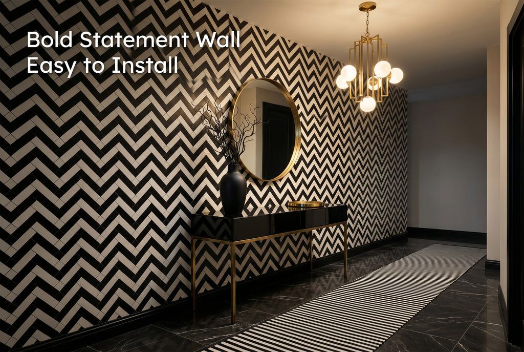 Black and White Herringbone Tile Wallpaper