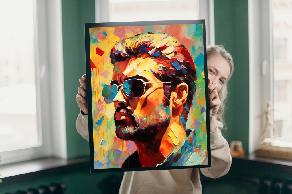 80s musician abstract art print styling a cool, modern man cave