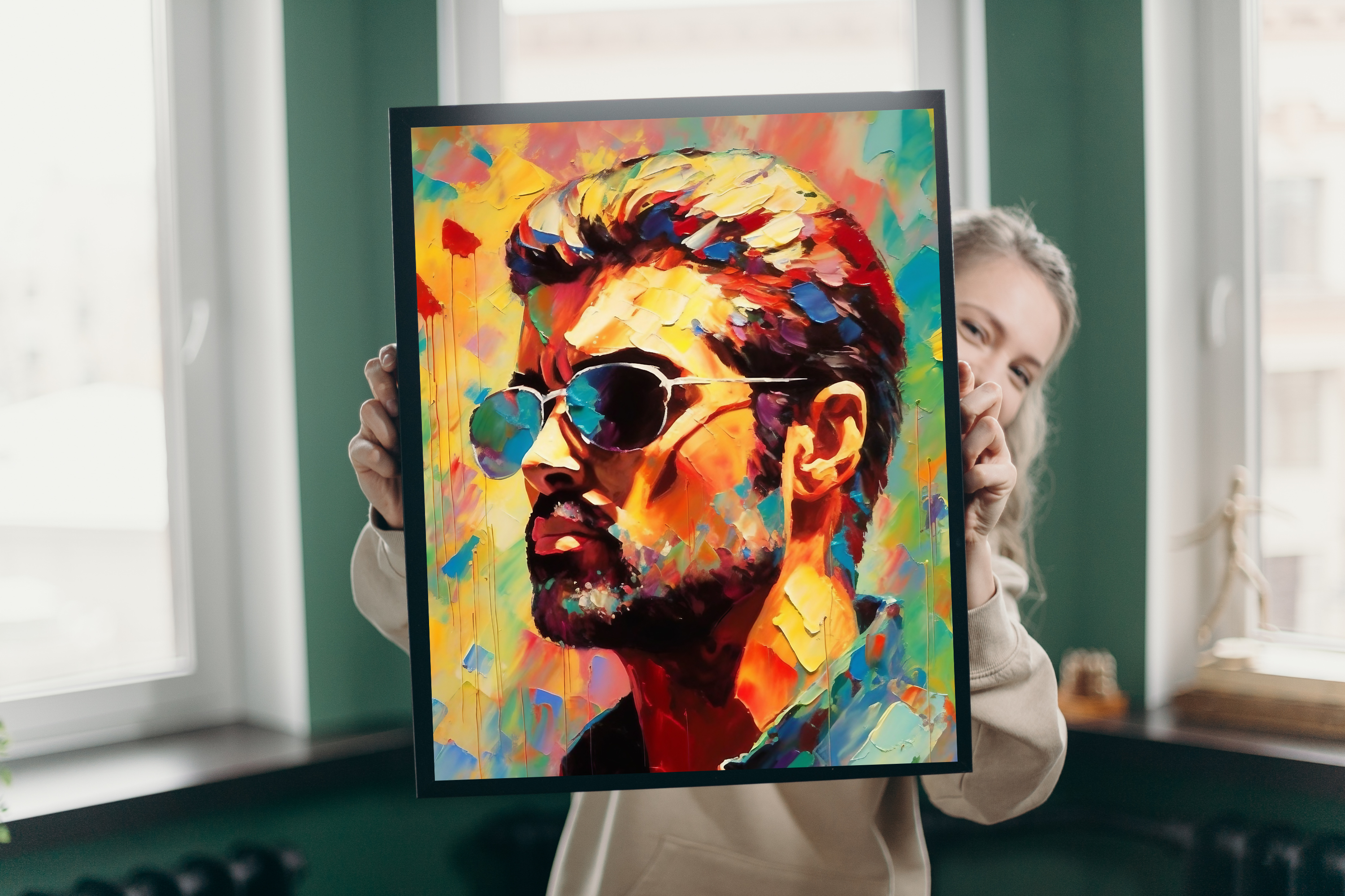 80s musician abstract art print styling a cool, modern man cave
