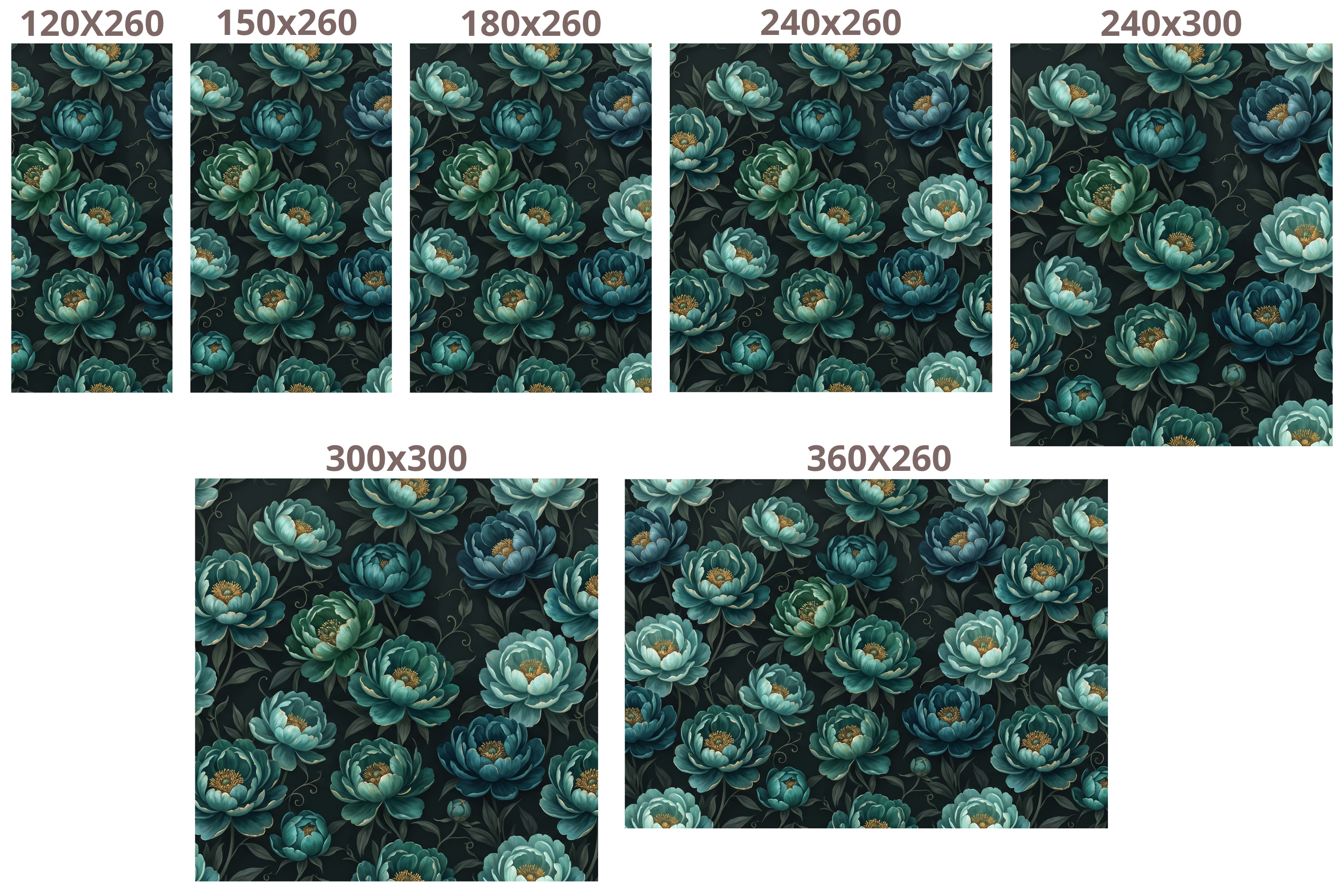 Luxury Dark Botanical Teal Peony Mural Moody Floral Statement Wallpaper