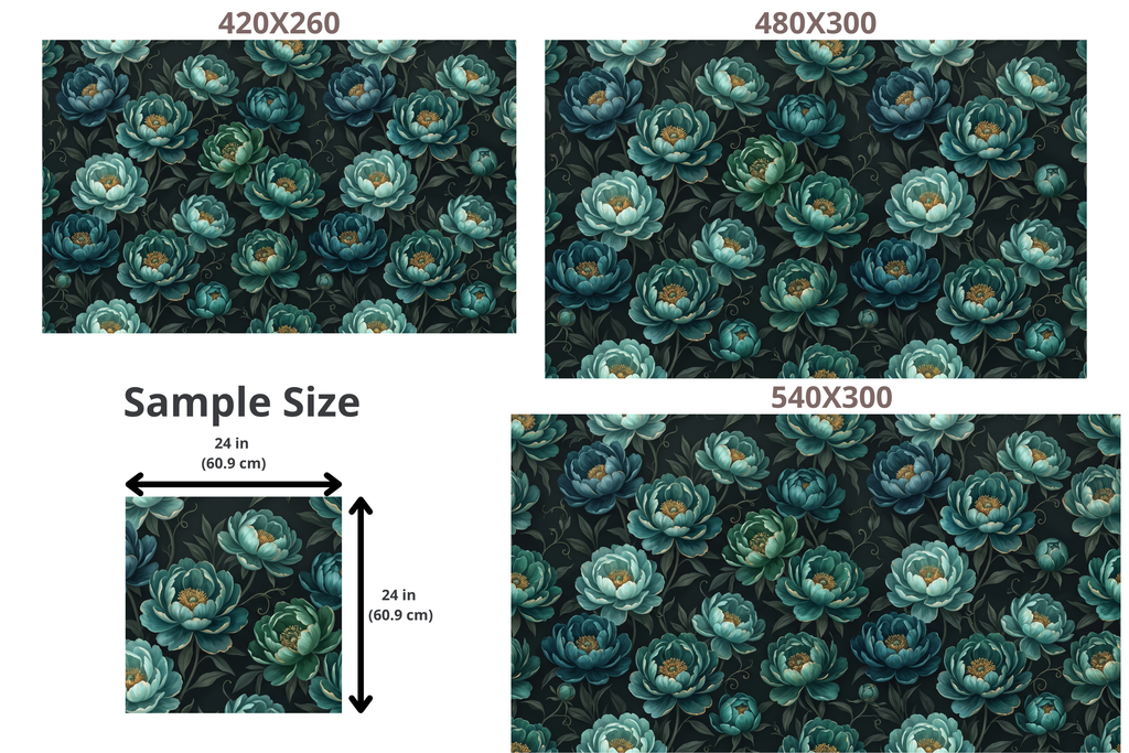 Luxury Dark Botanical Teal Peony Mural Moody Floral Statement Wallpaper
