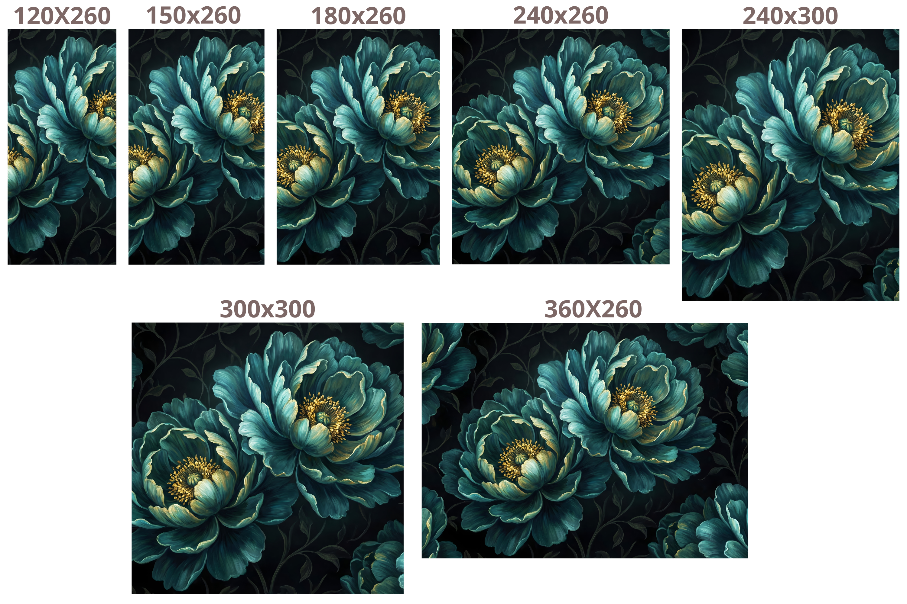 Luxury Dark Botanical Teal Peony Wall Mural Moody Floral Wallpaper