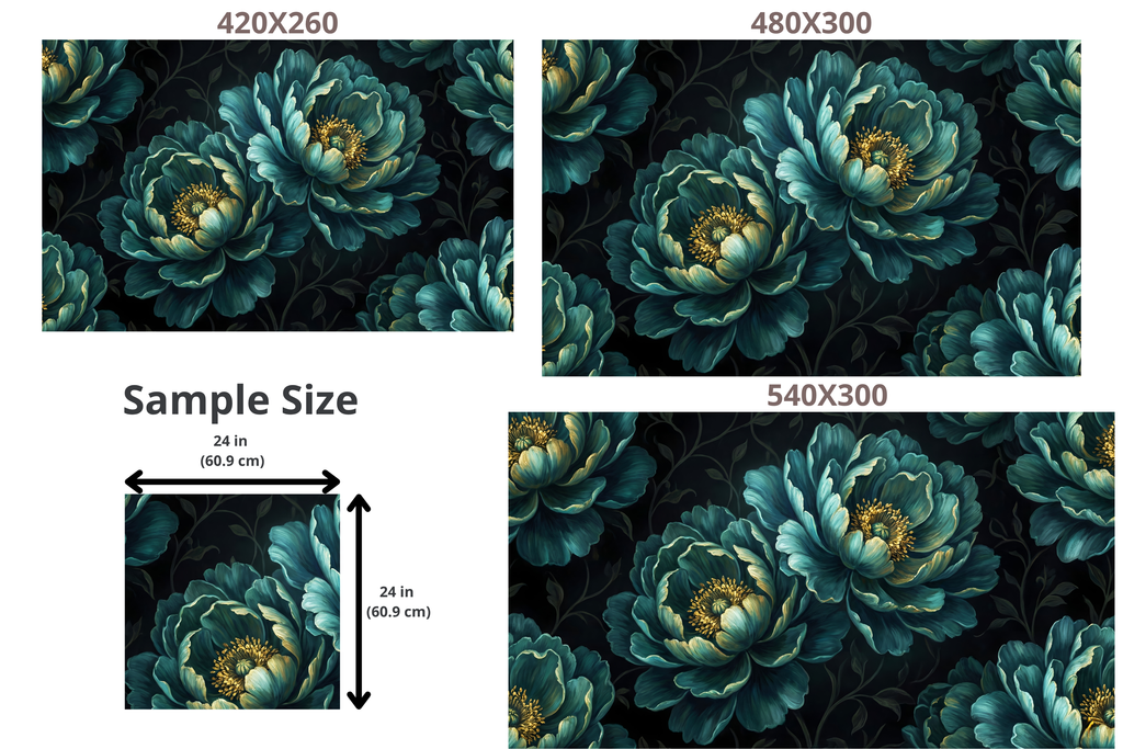 Luxury Dark Botanical Teal Peony Wall Mural Moody Floral Wallpaper