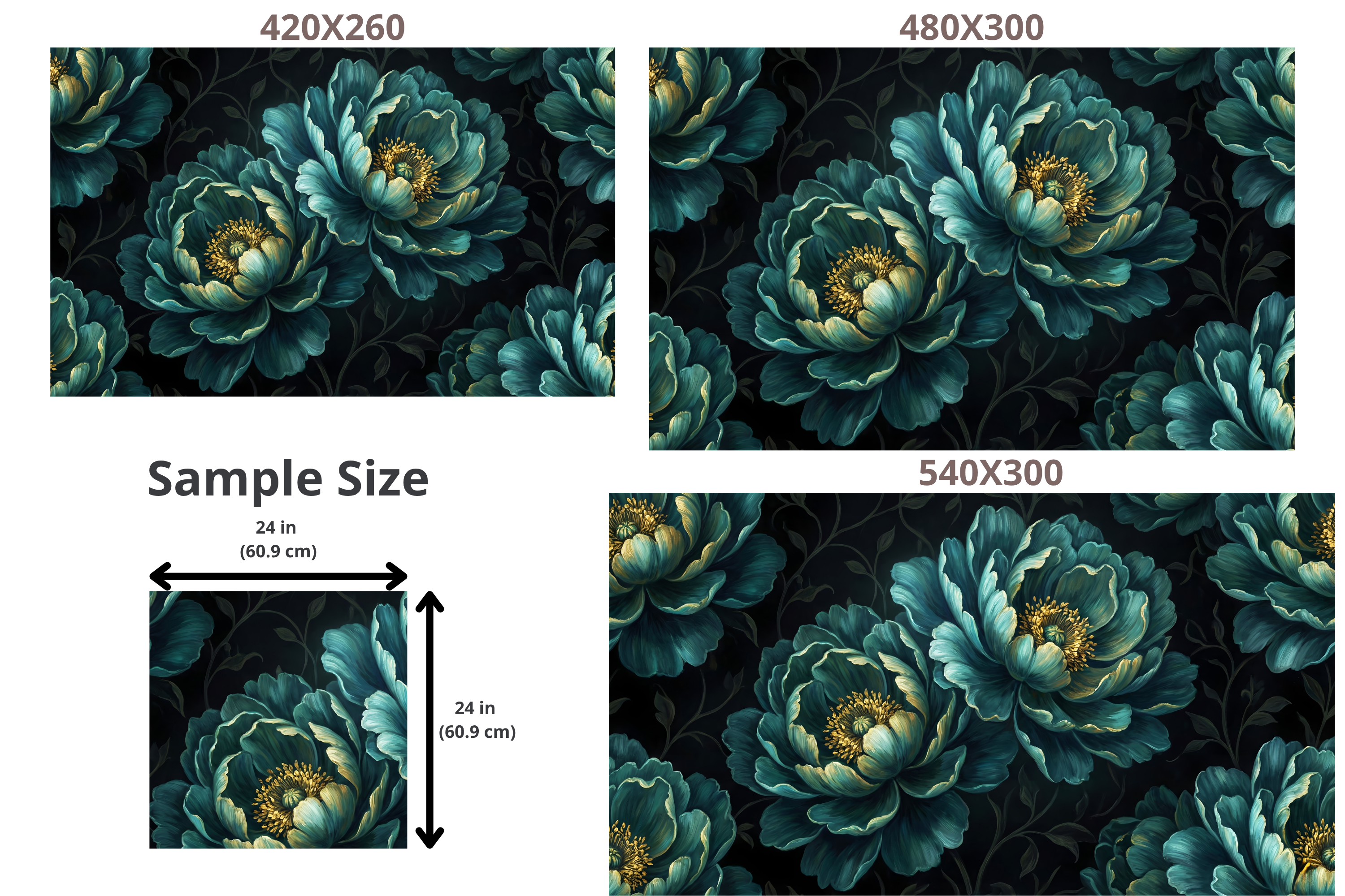 Luxury Dark Botanical Teal Peony Wall Mural Moody Floral Wallpaper
