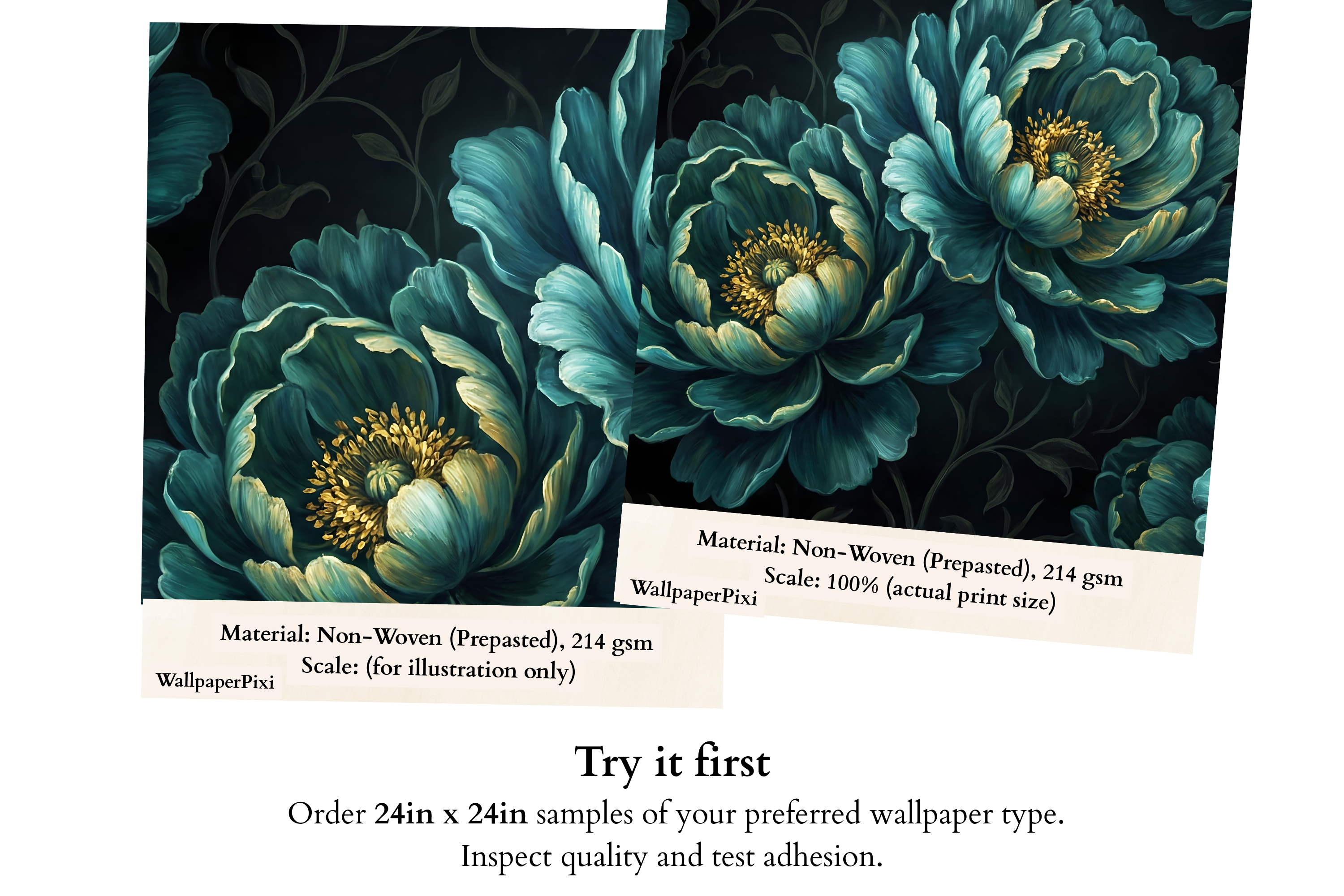 Luxury Dark Botanical Teal Peony Wall Mural Moody Floral Wallpaper