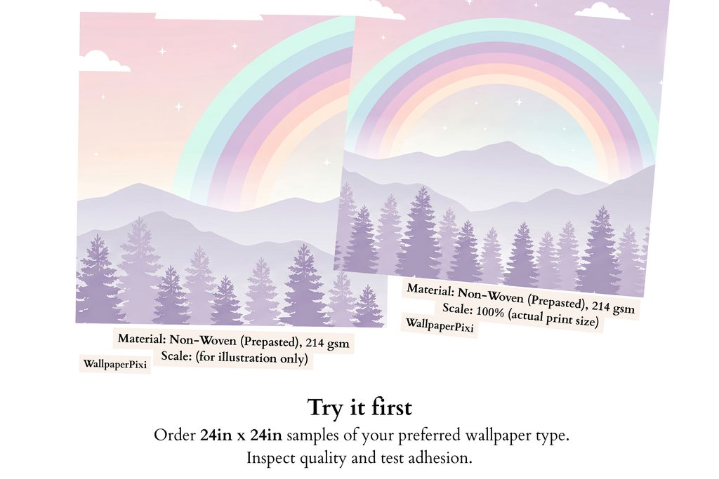 Magical Pastel Rainbow & Pine Forest Wall Mural Dreamy Twilight Mountain Wallpaper