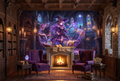 Magical anime witch library mural in an immersive RPG gaming room