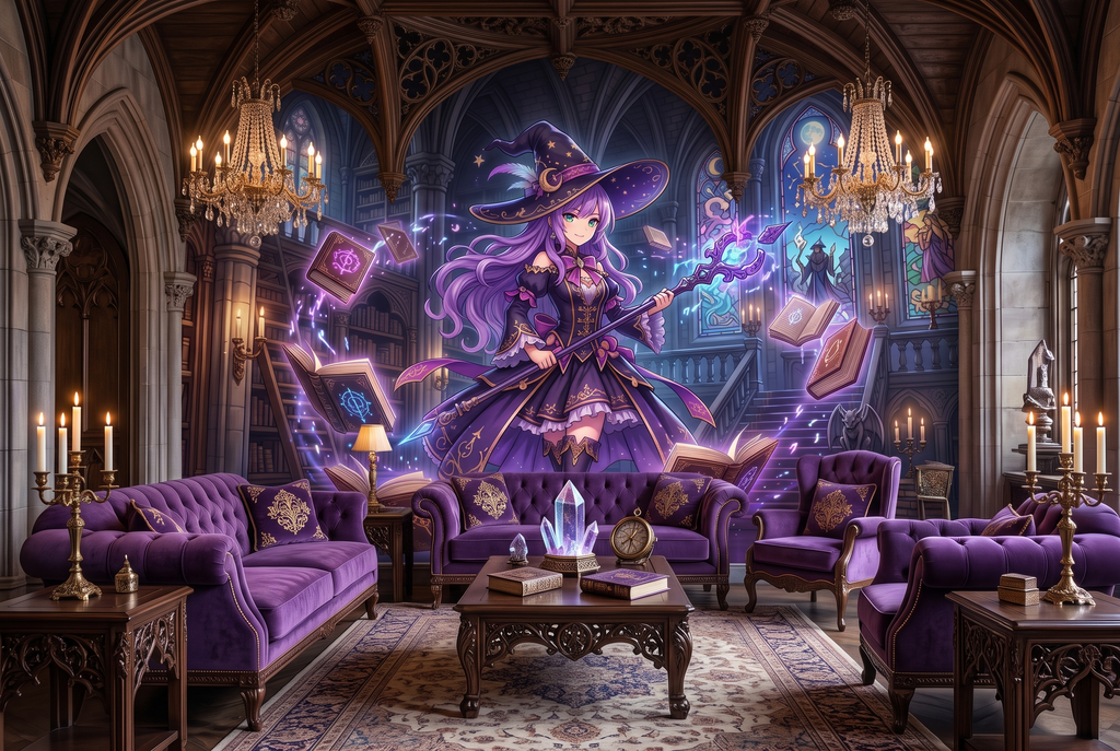 Adventurous epic magical academy wallpaper applied in an anime themed cafe