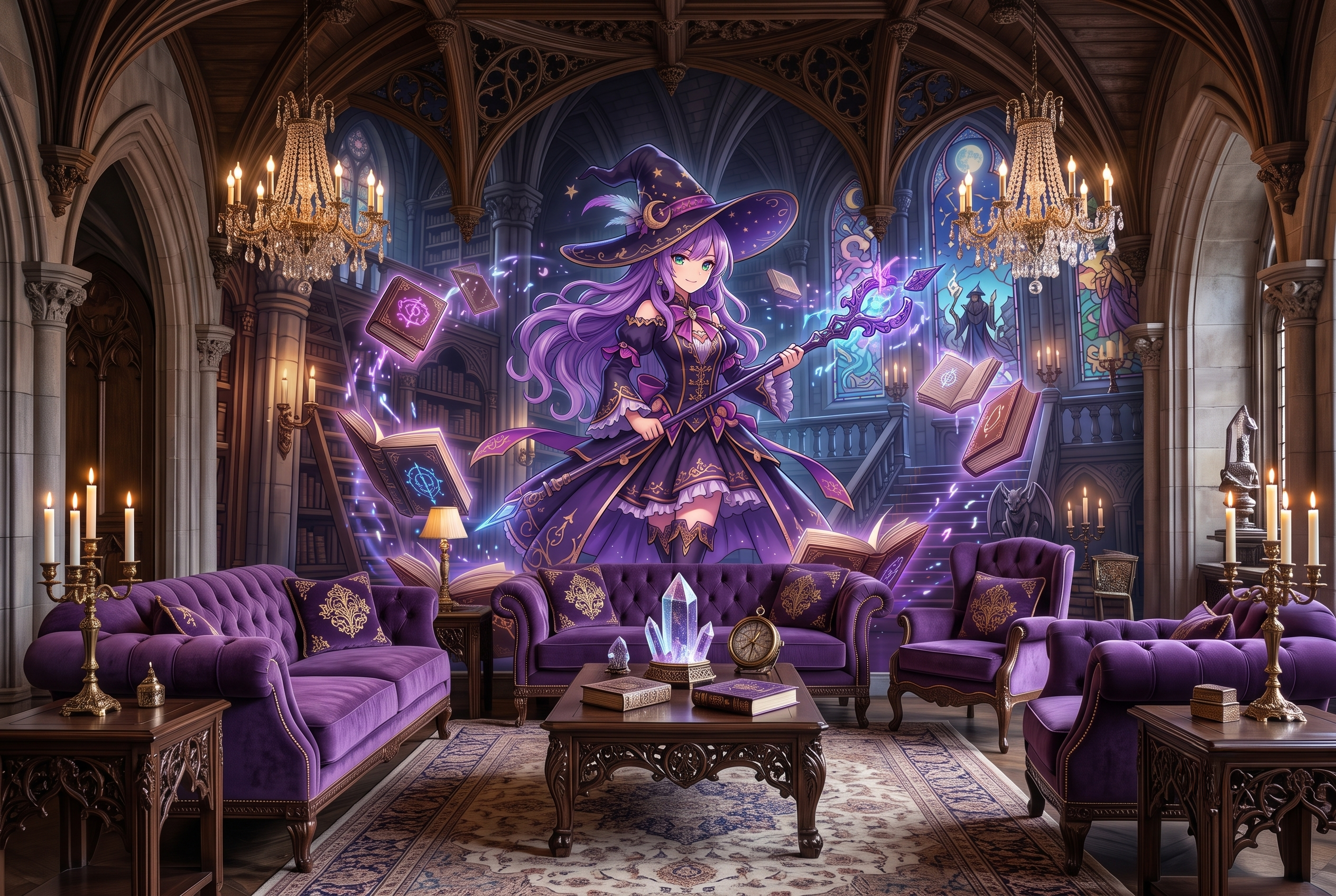 Adventurous epic magical academy wallpaper applied in an anime themed cafe