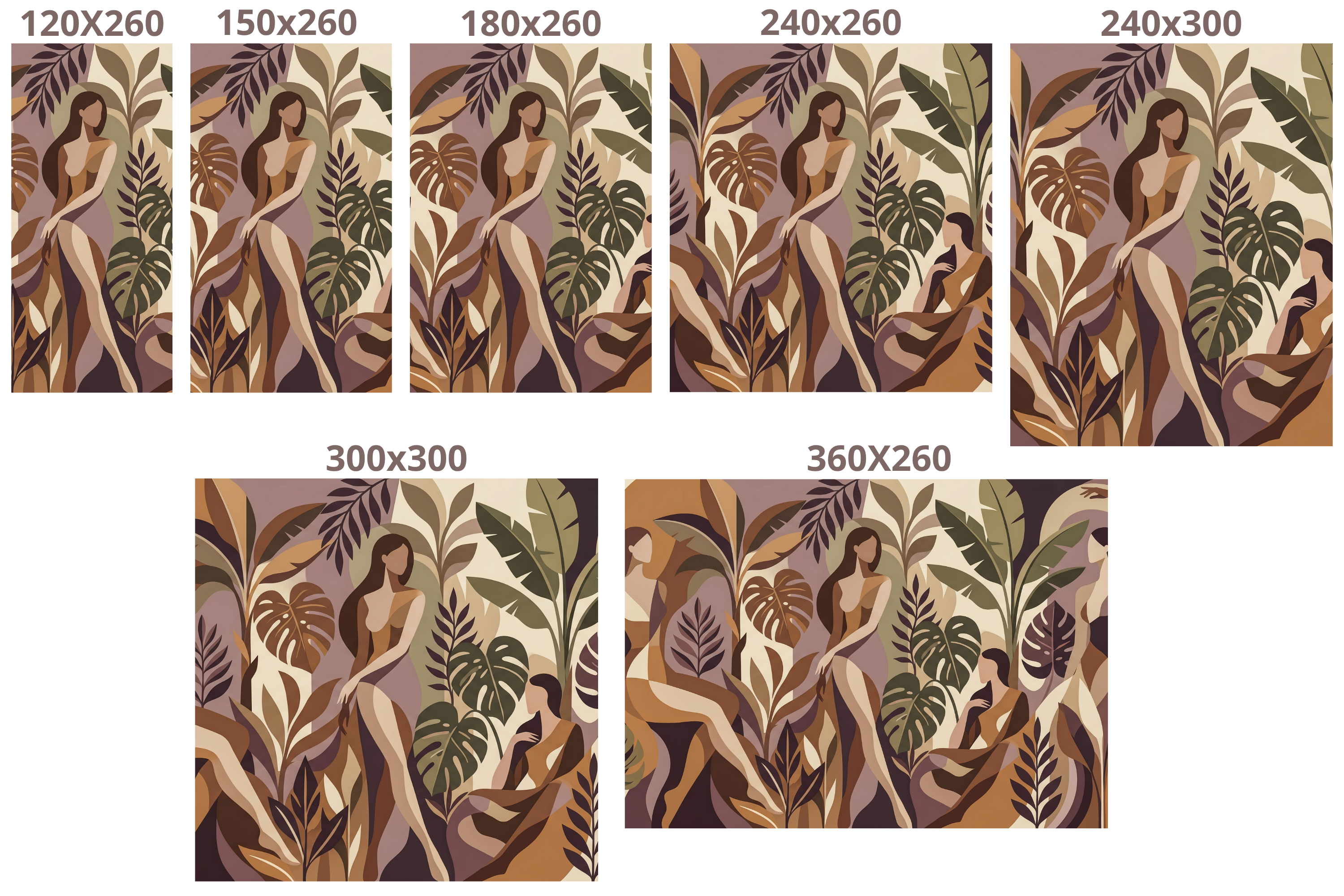 Mid-Century Modern Abstract Tropical Women Mural Earthy Boho Botanical Wallpaper