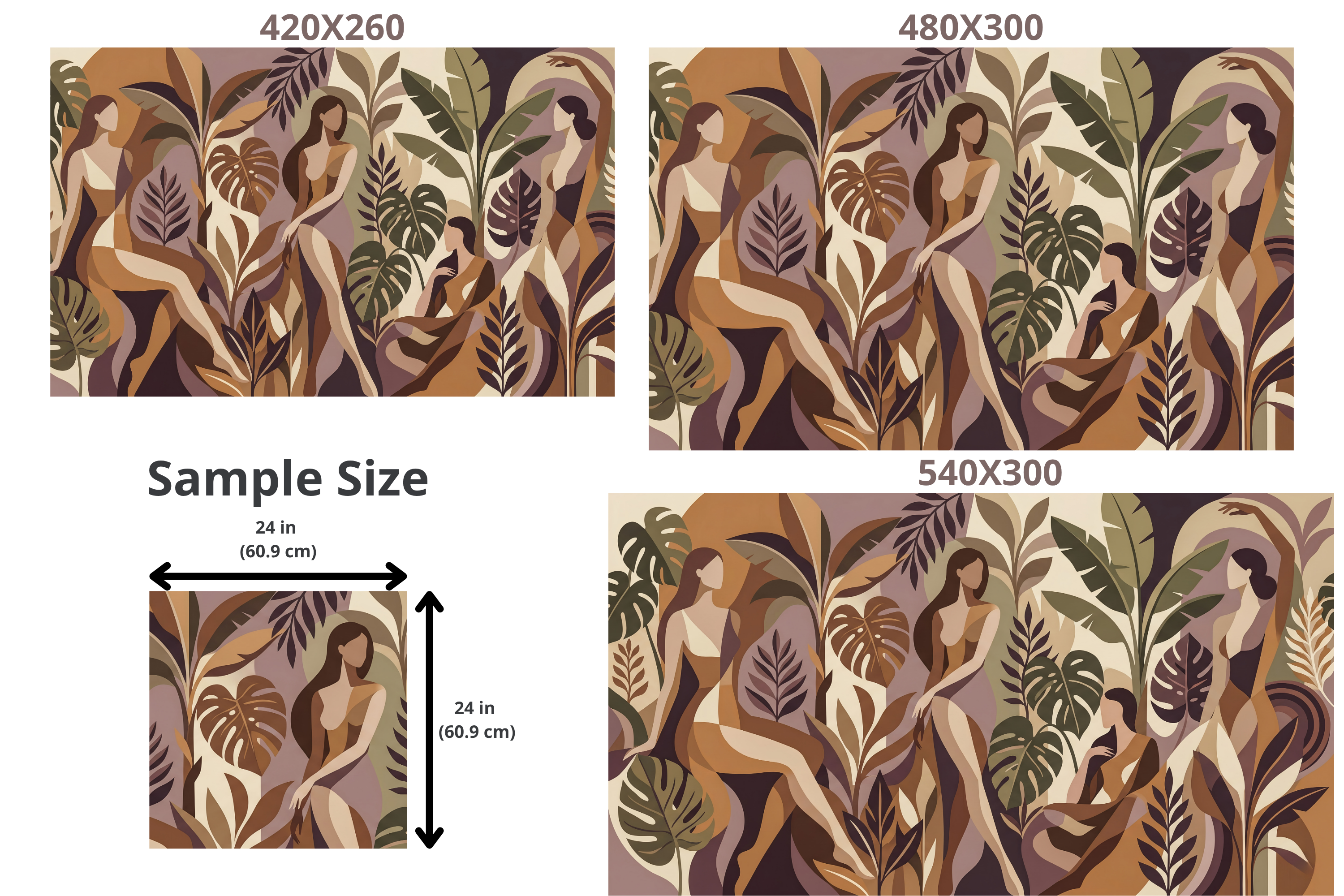 Mid-Century Modern Abstract Tropical Women Mural Earthy Boho Botanical Wallpaper