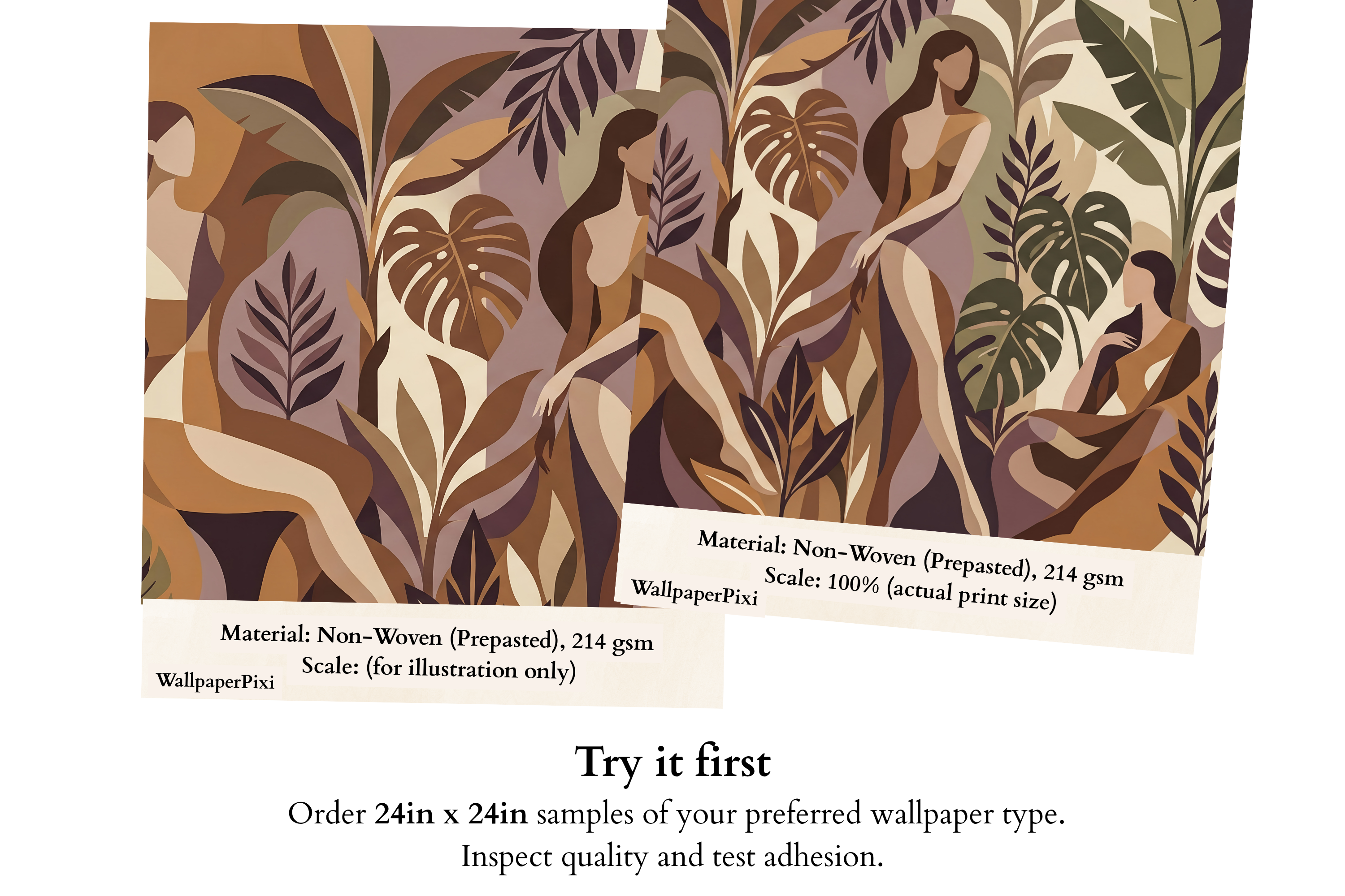 Mid-Century Modern Abstract Tropical Women Mural Earthy Boho Botanical Wallpaper